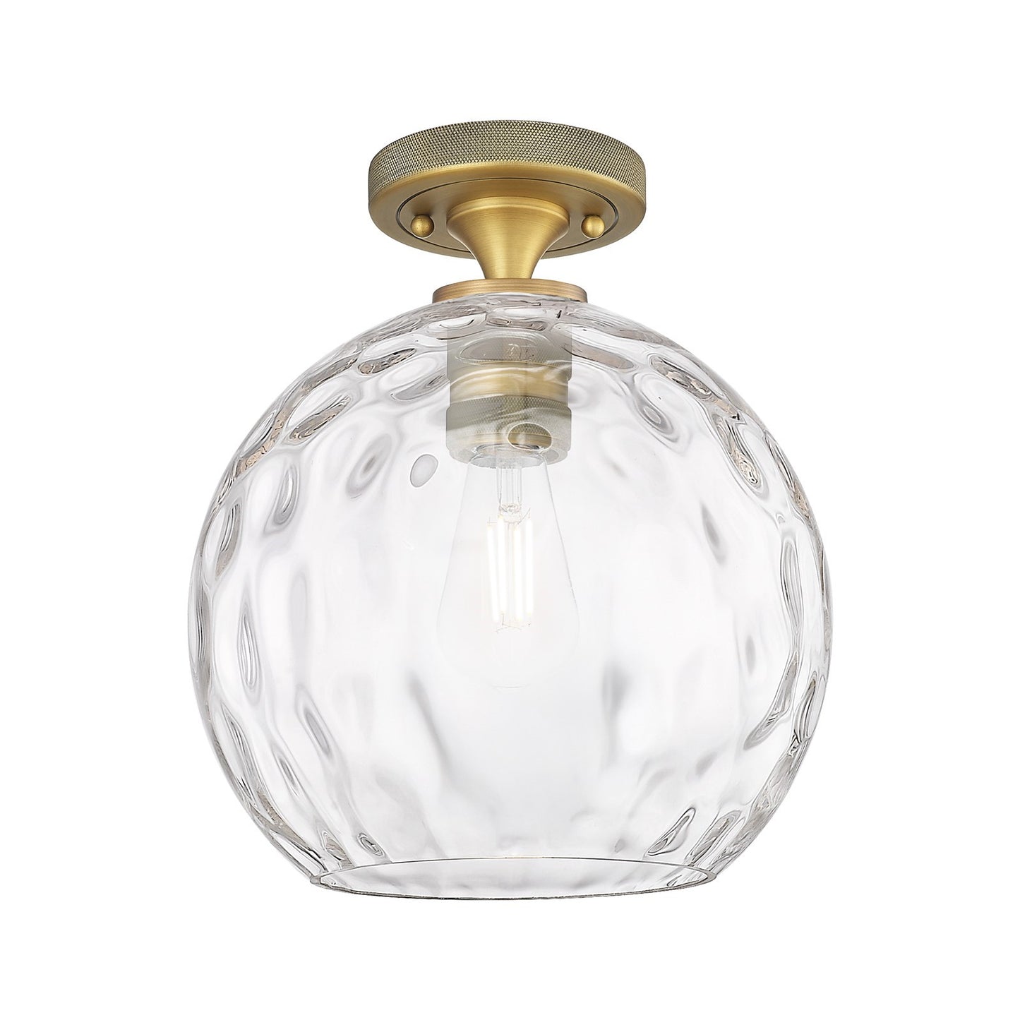 Innovations Athens Water Glass 10in 1-Light Flush Mount | Industrial Brushed Brass and Clear Water Glass | Hallway | Model 434-1F-BB-G1215-10