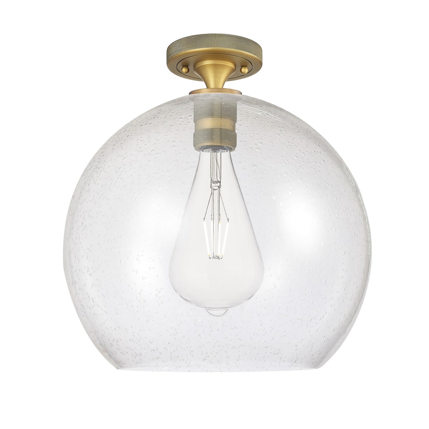 Innovations Astor 14in 1-Light Flush Mount | Industrial Brushed Brass and Seedy Glass | Entryway & Hallway | Model 434-1F-BB-G124-14