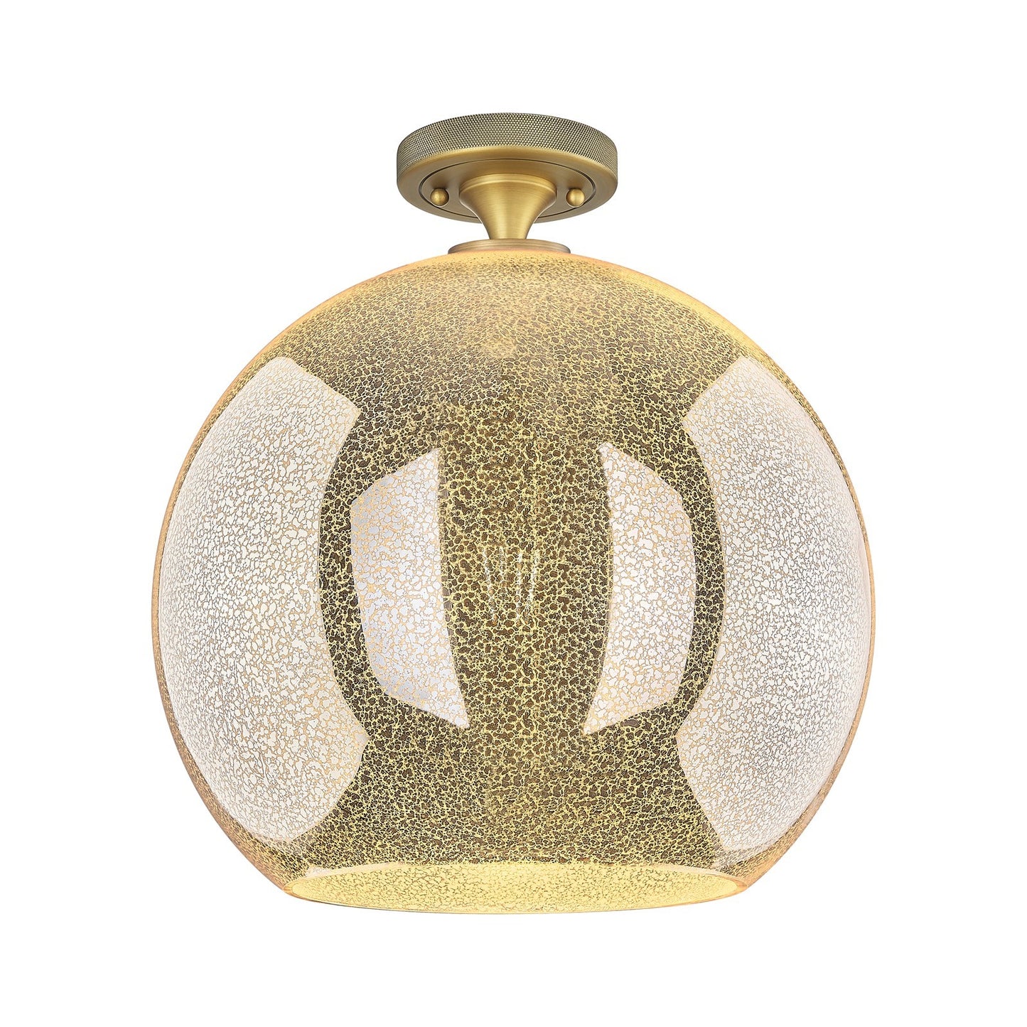 Innovations Astor 14in 1-Light Flush Mount | Industrial Brushed Brass and Mercury Glass | Hallway & Bedroom Ceiling Light | Model 434-1F-BB-G128-14