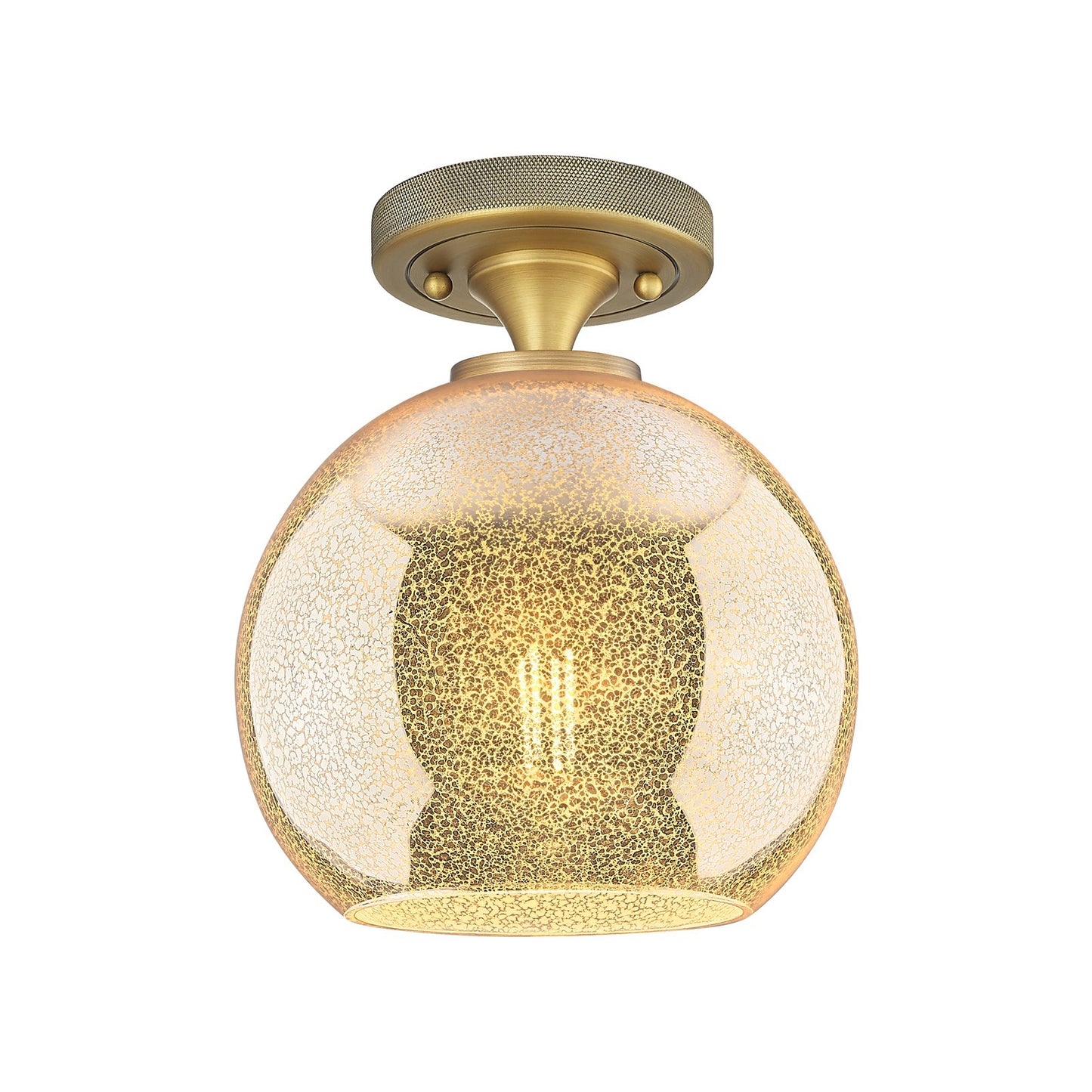 Innovations Athens 8in 1-Light Flush Mount | Industrial Brushed Brass and Mercury Glass | Hallway & Bedroom Ceiling Light | Model 434-1F-BB-G128-8