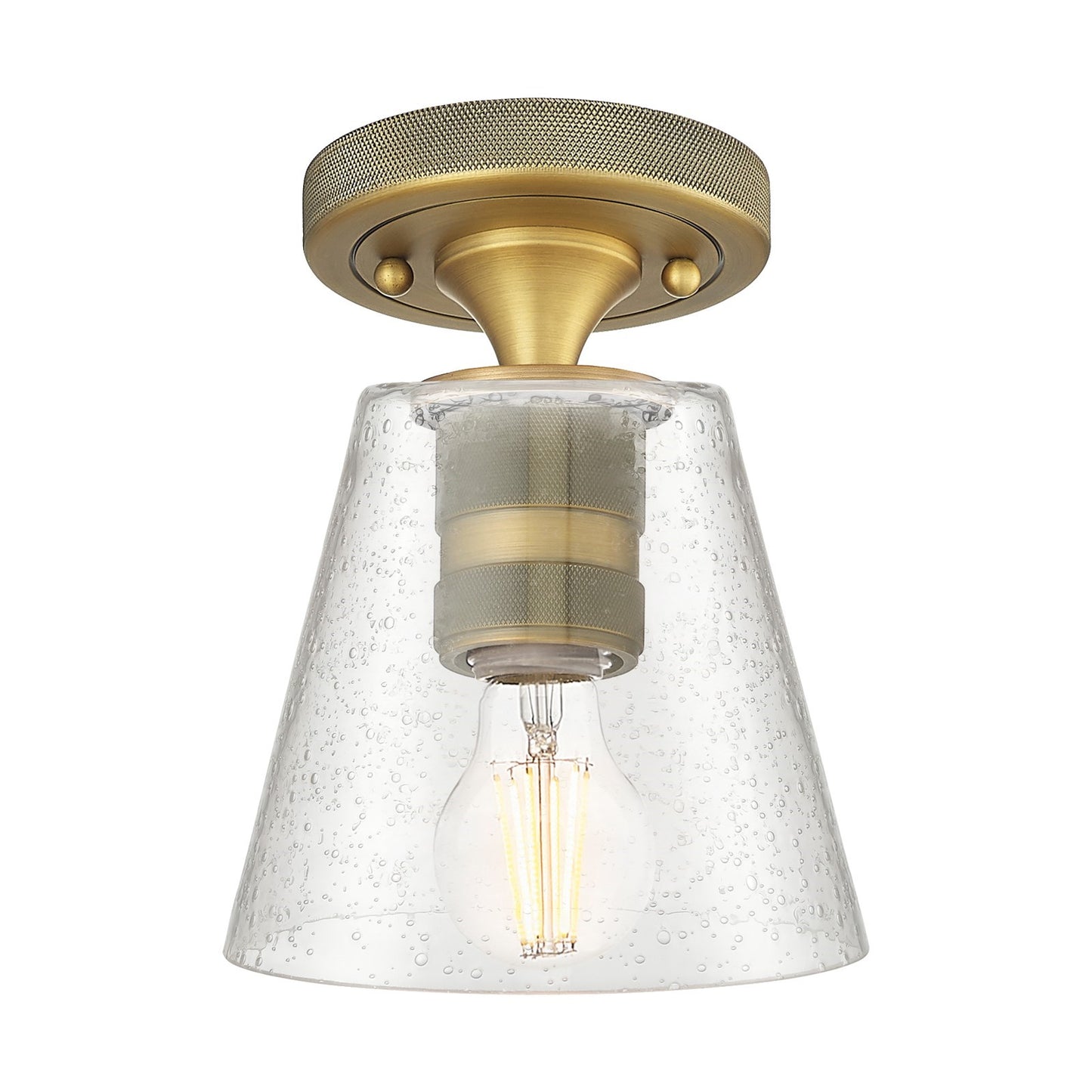 Innovations Caton 6in 1-Light Flush Mount | Industrial Brushed Brass and Frosted Glass | Hallway & Bedroom | 6 x 8 in | Model 434-1F-BB-G454