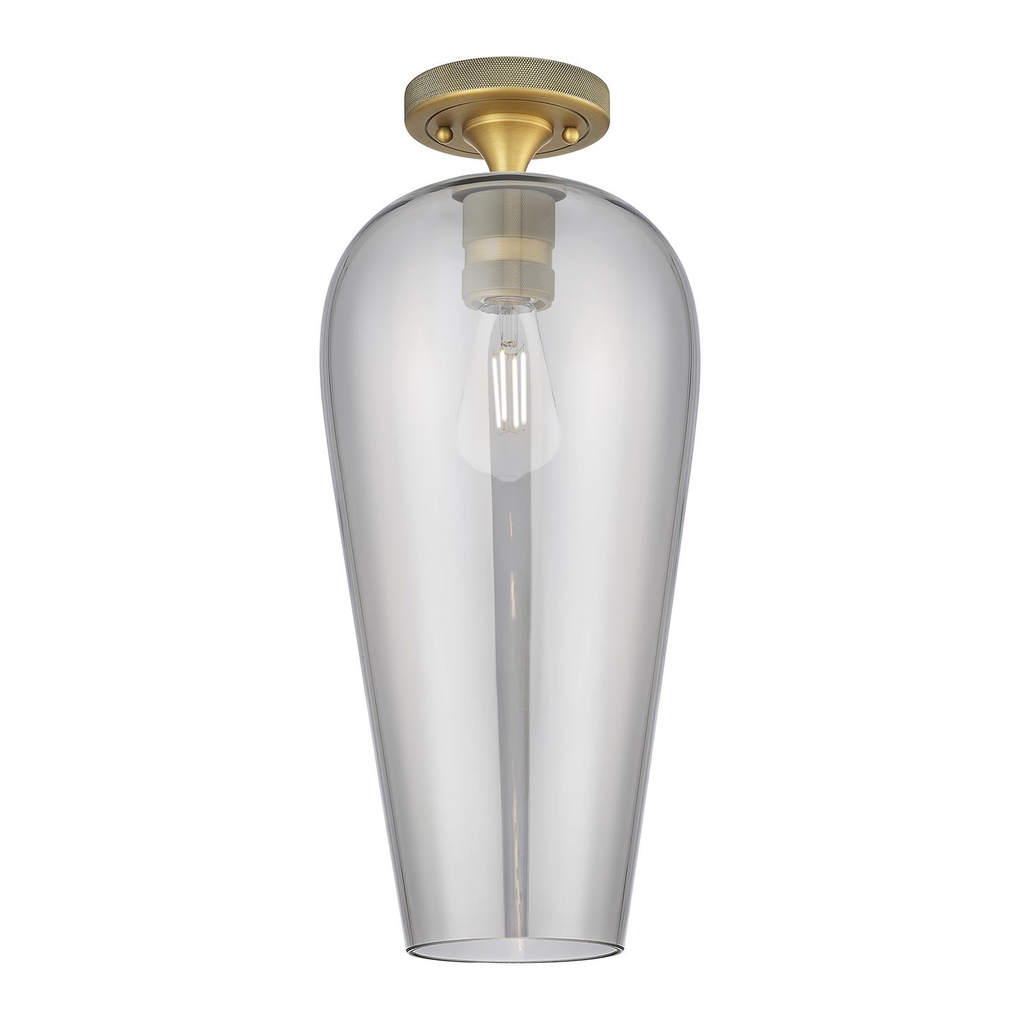 Innovations Chelsea 8in 1-Light Flush Mount | Industrial Brushed Brass and Light Smoke Glass | Hallway & Bedroom | Model 434-1F-BB-G456-8SM