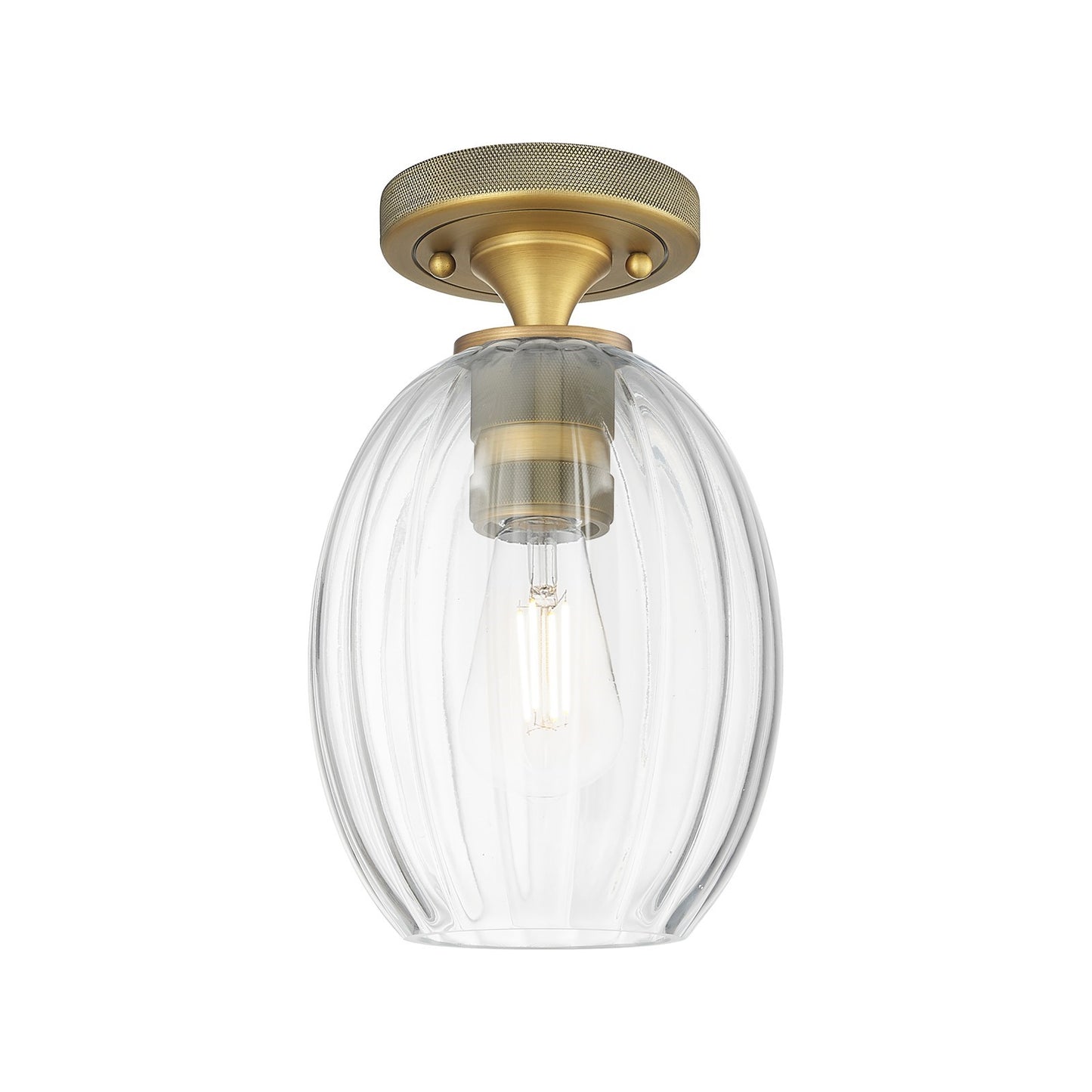 Innovations Preston Bulb 6in 1-Light Flush Mount | Industrial Brushed Brass and Clear Glass | Hallway & Bedroom | Model 434-1F-BB-G459-6CL