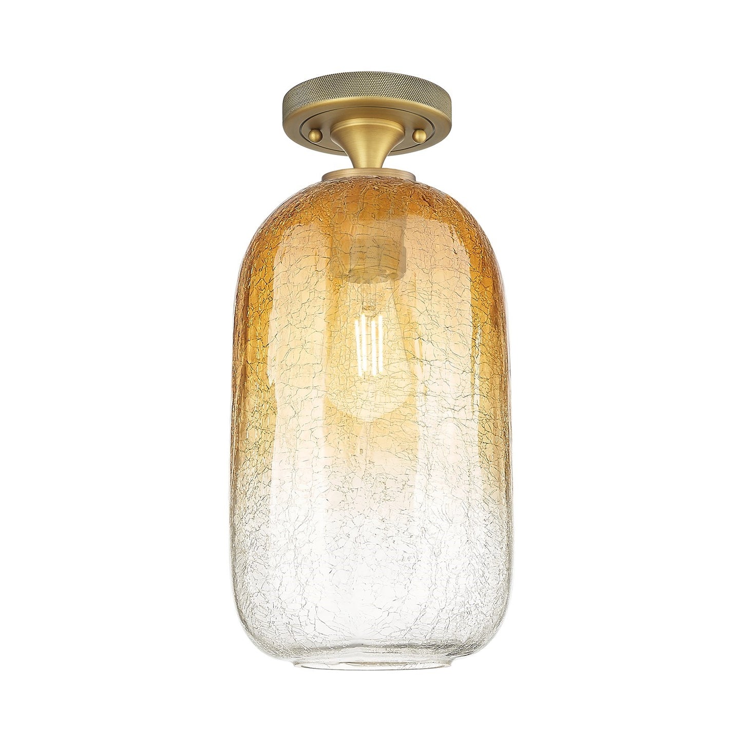 Innovations Brookhaven Cloche 7in 1-Light Flush Mount | Industrial Brushed Brass and Amber Glass | Hallway & Bathroom | Model 434-1F-BB-G482-7AM