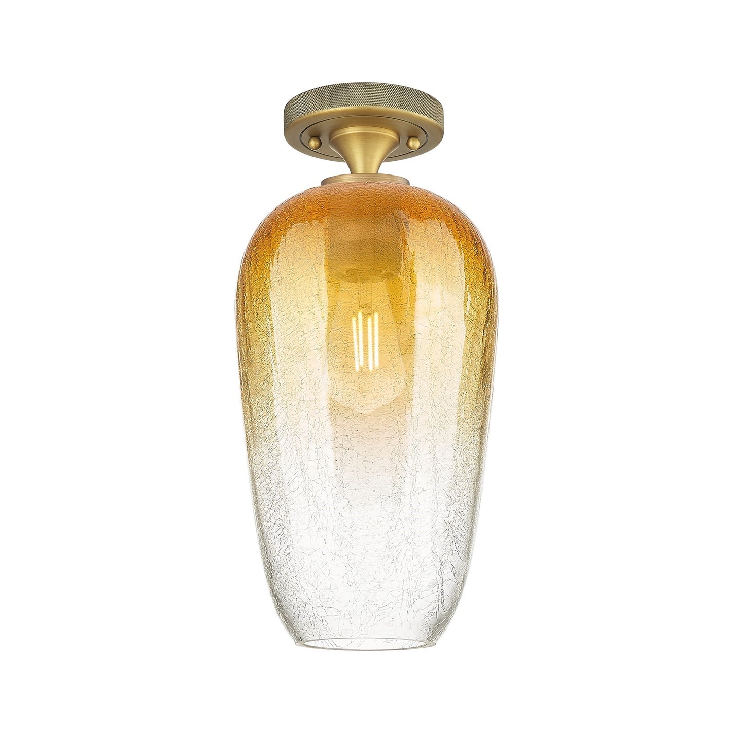 Innovations Brookhaven Flute 7in 1-Light Flush Mount | Industrial Brushed Brass and Amber Glass | Kitchen & Hallway | Model 434-1F-BB-G484-7AM