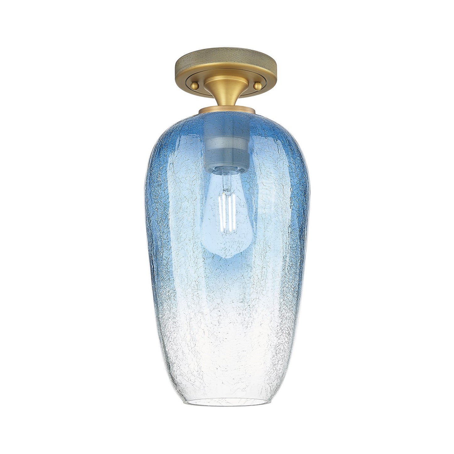 Innovations Brookhaven Flute 7in 1-Light Flush Mount | Industrial Brushed Brass and Sapphire Blue Glass | Bathroom | Model 434-1F-BB-G484-7SB