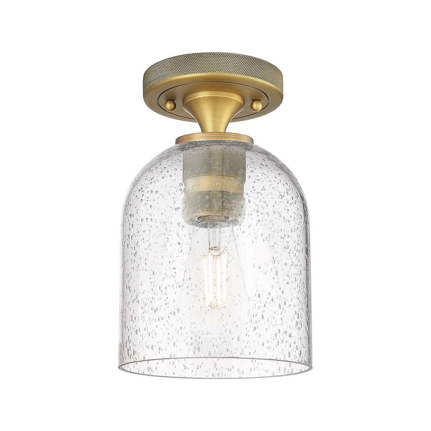 Innovations Bella 6in 1-Light Flush Mount | Industrial Brushed Brass and Seedy Glass | Hallway & Bathroom | Model 434-1F-BB-G558-6SDY