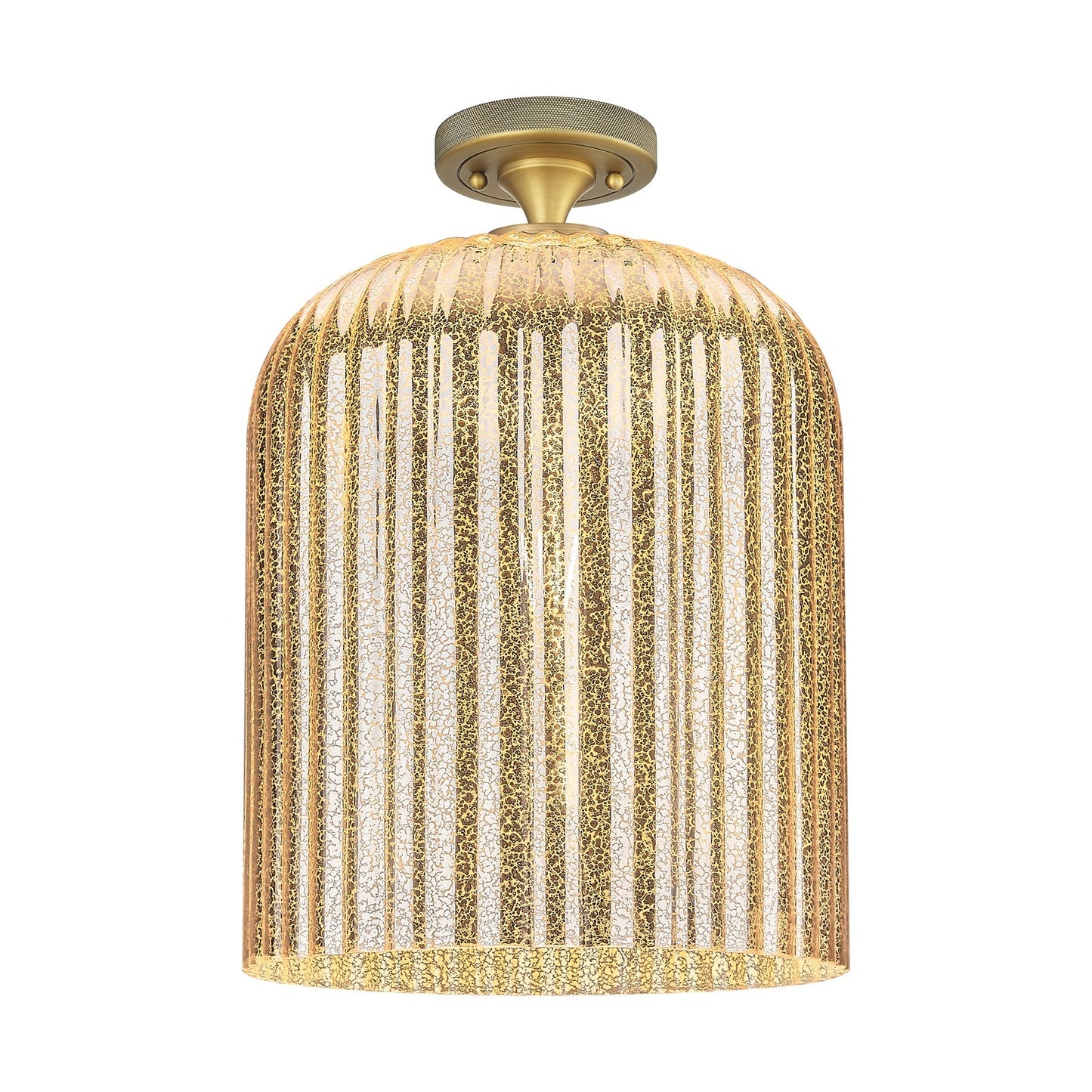 Innovations Crown Point 12in 1-Light Flush Mount | Industrial Brushed Brass and Mercury Ribbed Glass | Hallway & Bedroom | Model 434-1F-BB-G559-12ME