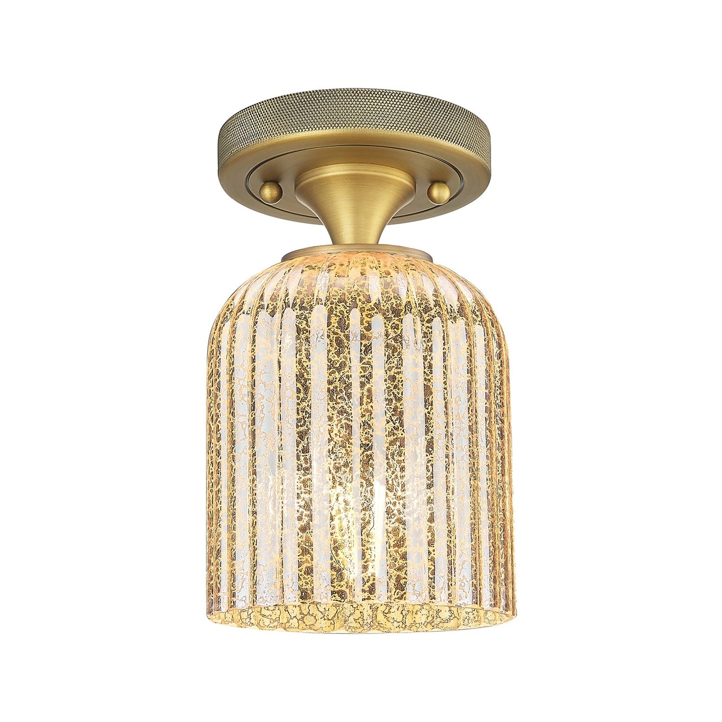 Innovations Crown Point 5in 1-Light Flush Mount | Industrial Brushed Brass and Mercury Glass | Hallway & Bedroom | Model 434-1F-BB-G559-5ME