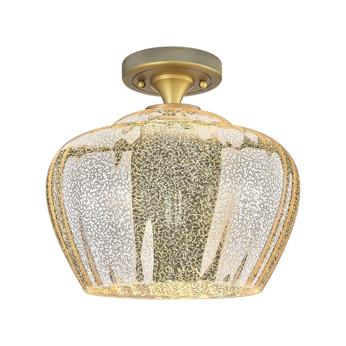 Innovations Fenton 11in 1-Light Flush Mount | Industrial Brushed Brass and Mercury Ribbed Glass | Hallway & Bedroom Ceiling | Model 434-1F-BB-G96-L