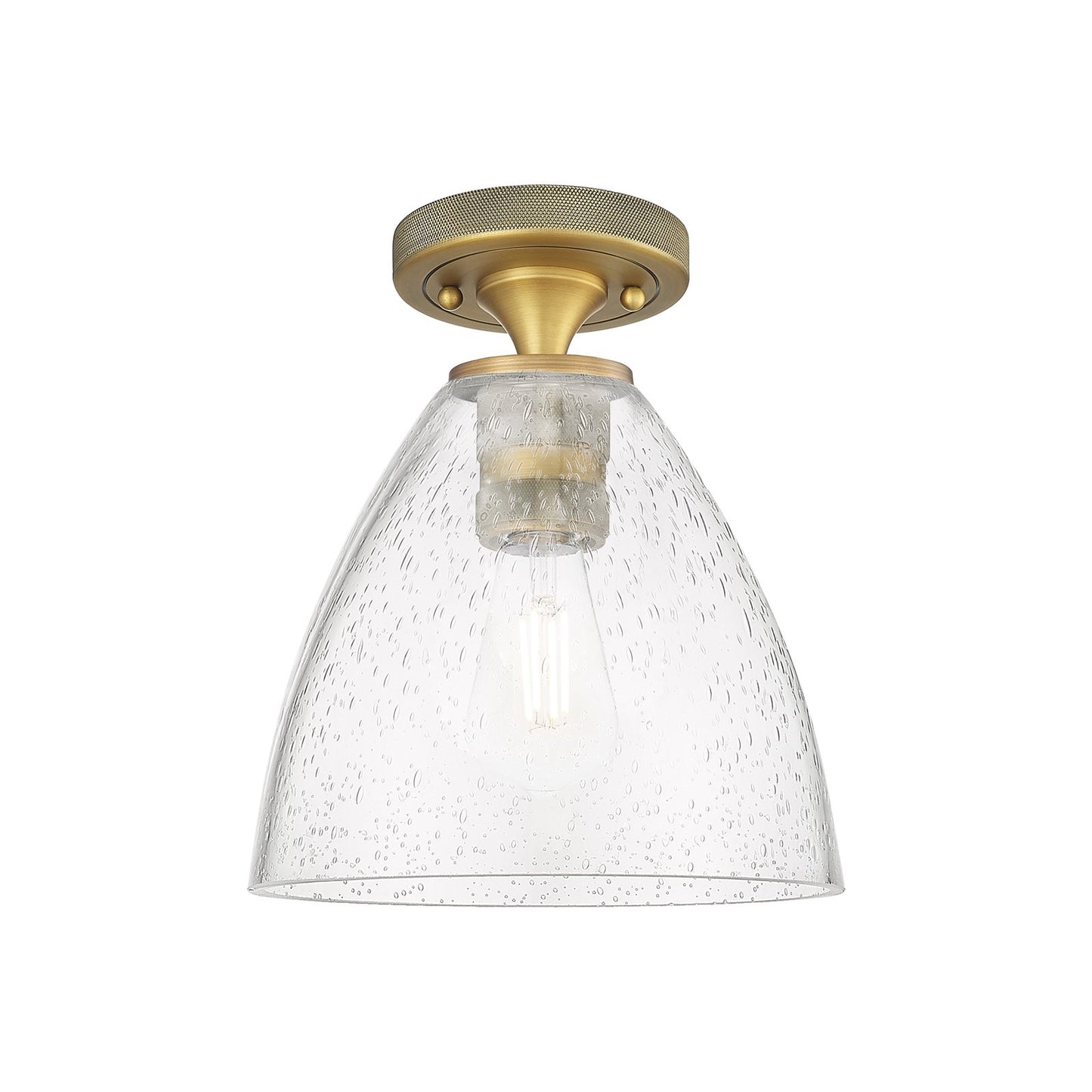 Innovations Bristol 7.5in 1-Light Flush Mount | Industrial Brushed Brass and Seedy Glass | Hallway & Bathroom Ceiling Light | Model 434-1F-BB-GBD-754
