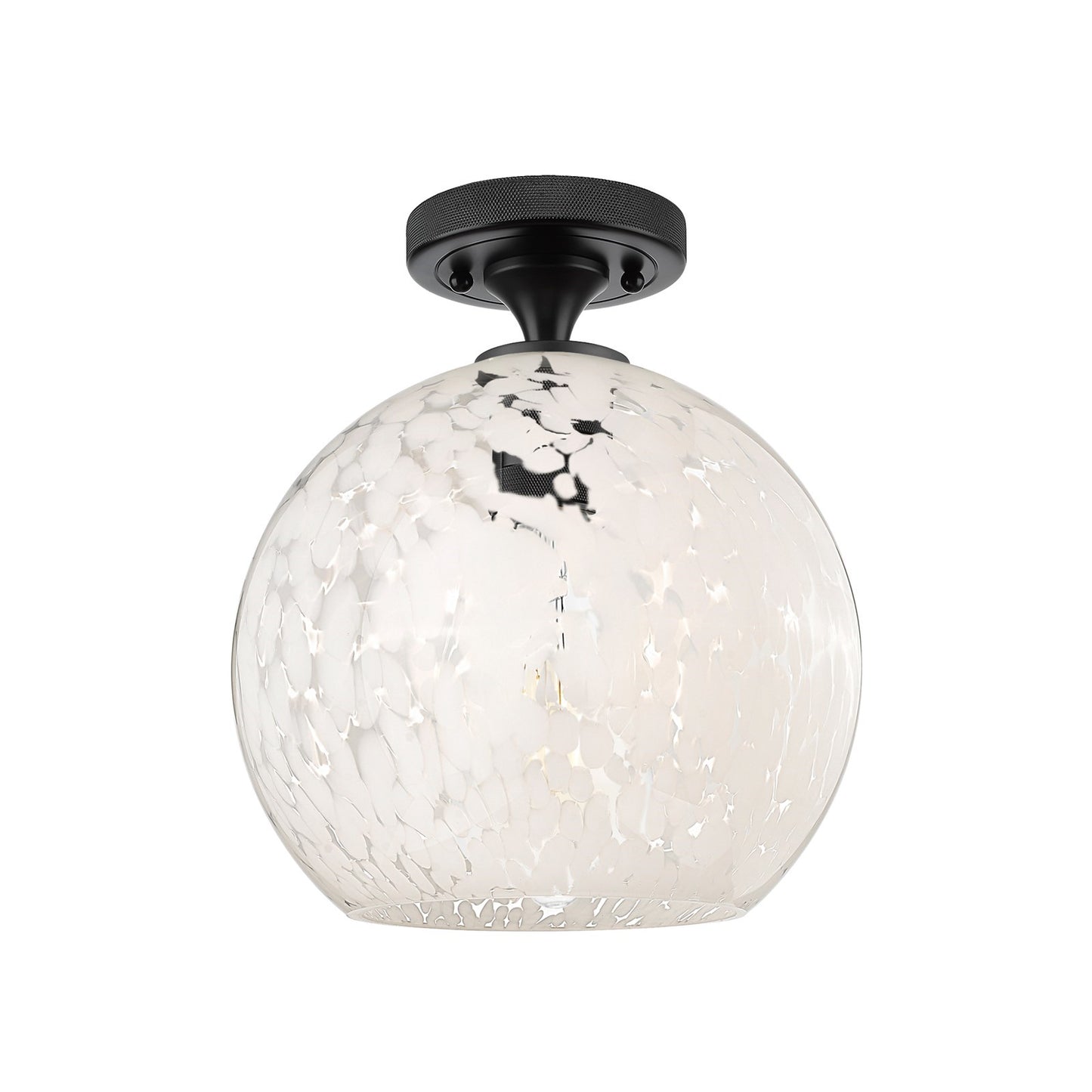 Innovations White Mouchette 10in 1-Light Flush Mount | Industrial Matte Black and White Glass | Hallway & Bedroom | Model 434-1F-BK-G1216-10WM