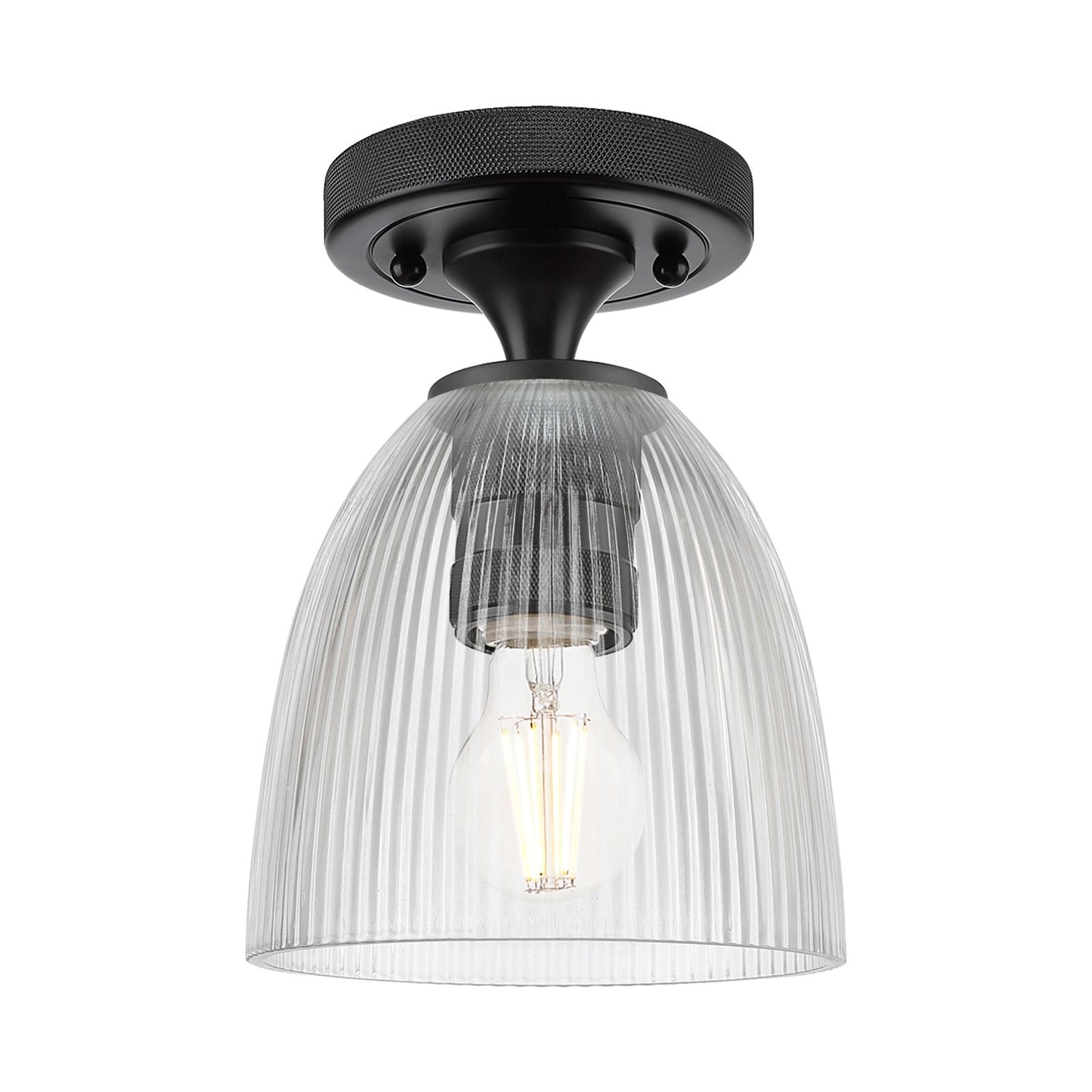 Innovations Castile 6in 1-Light Flush Mount | Industrial Matte Black and Clear Glass | Hallway & Bedroom | 6 x 8.5 x 6 in | Model 434-1F-BK-G382