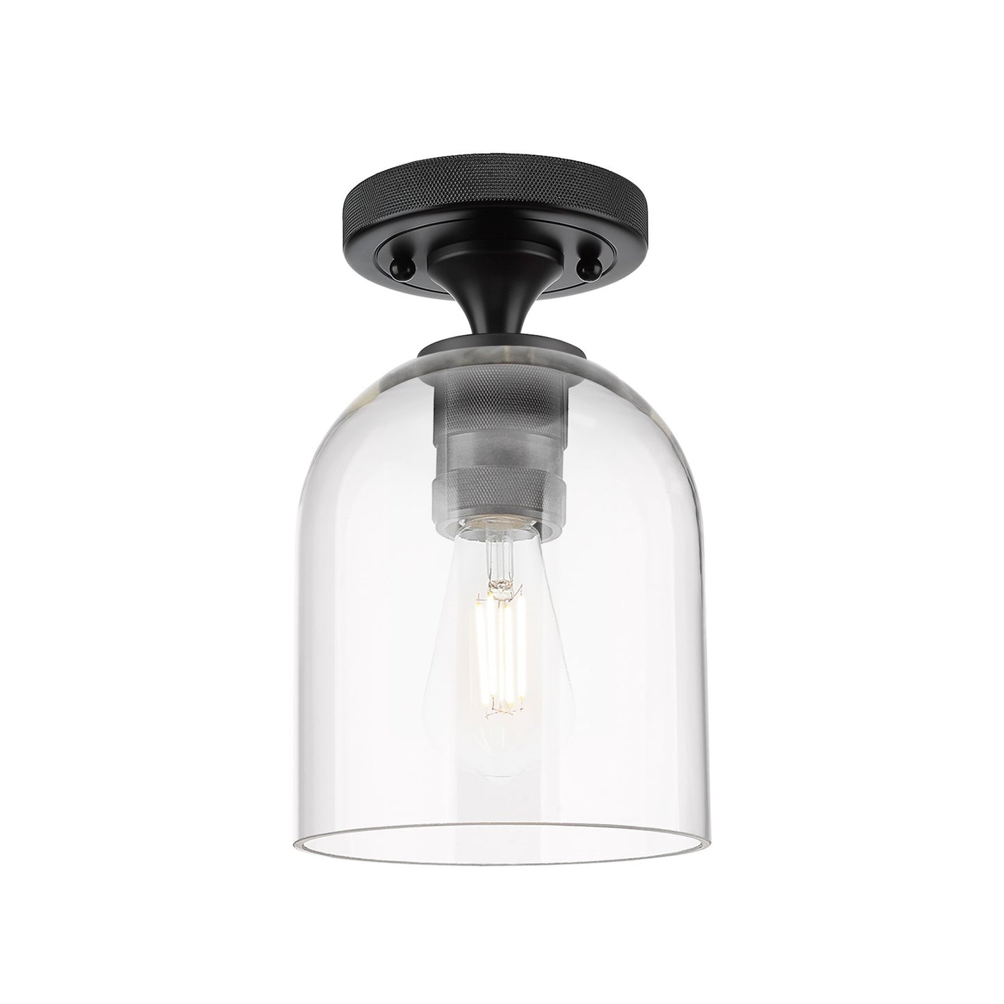 Innovations Bella 5.5in 1-Light Flush Mount | Industrial Matte Black and Clear Glass | Hallway & Bathroom | Model 434-1F-BK-G558-6CL