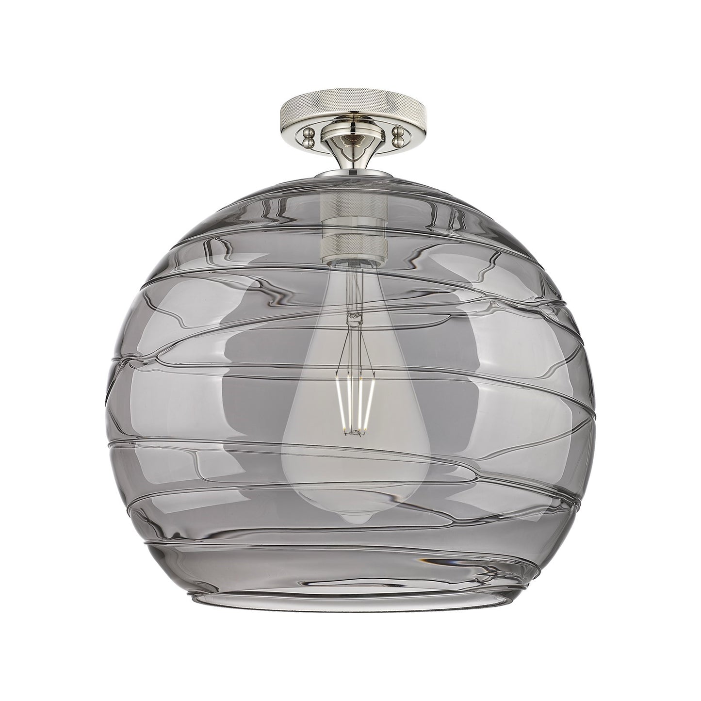 Innovations Athens Deco Swirl 14in 1-Light Flush Mount | Industrial Polished Nickel and Light Smoke Glass | Kitchen | Model 434-1F-PN-G1213-14SM