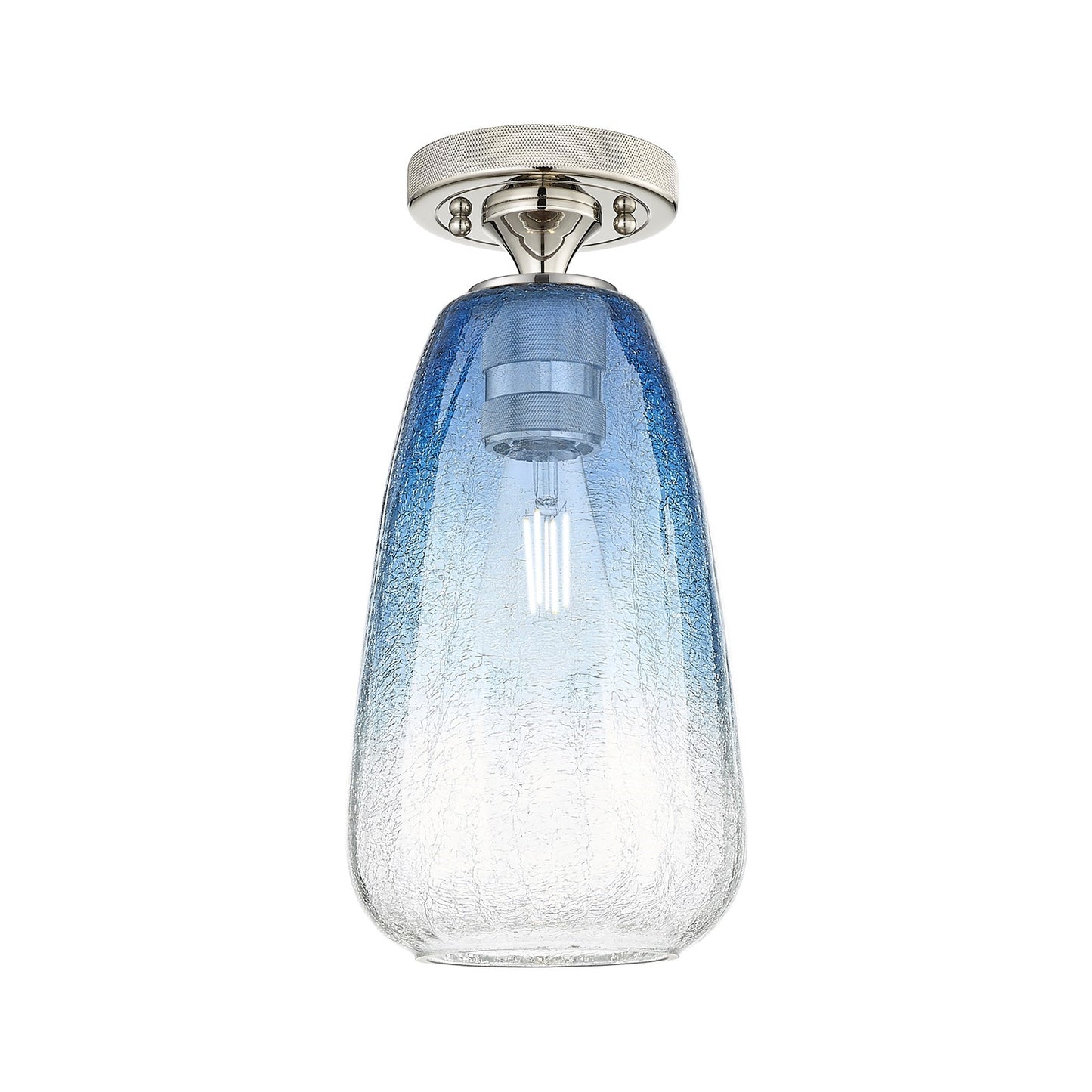 Innovations Brookhaven Almond 6in 1-Light Flush Mount | Industrial Polished Nickel and Sapphire Blue Glass | Hallway | Model 434-1F-PN-G480-6SB