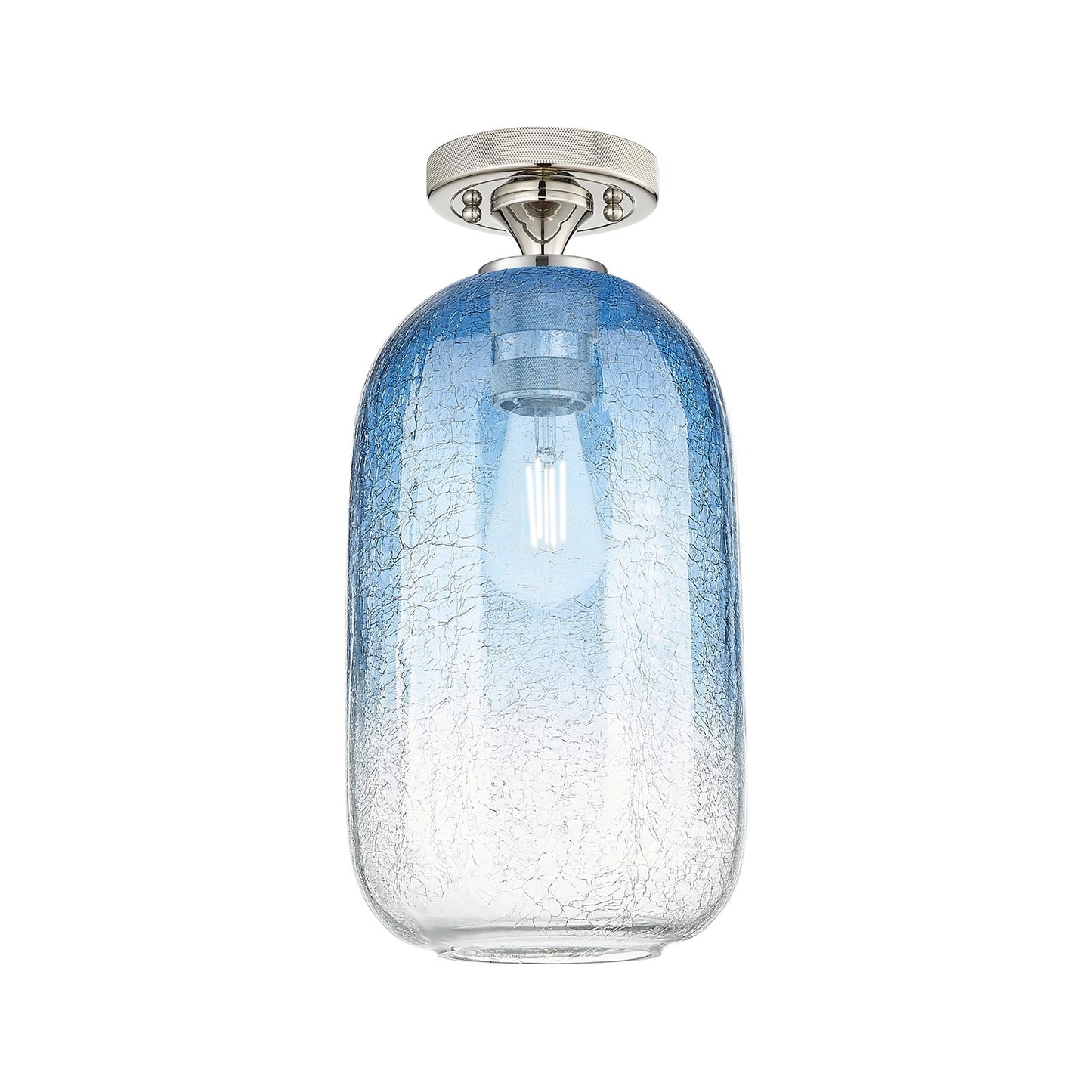 Innovations Brookhaven Cloche 7in 1-Light Flush Mount | Industrial Polished Nickel and Sapphire Blue Glass | Hallway | Model 434-1F-PN-G482-7SB