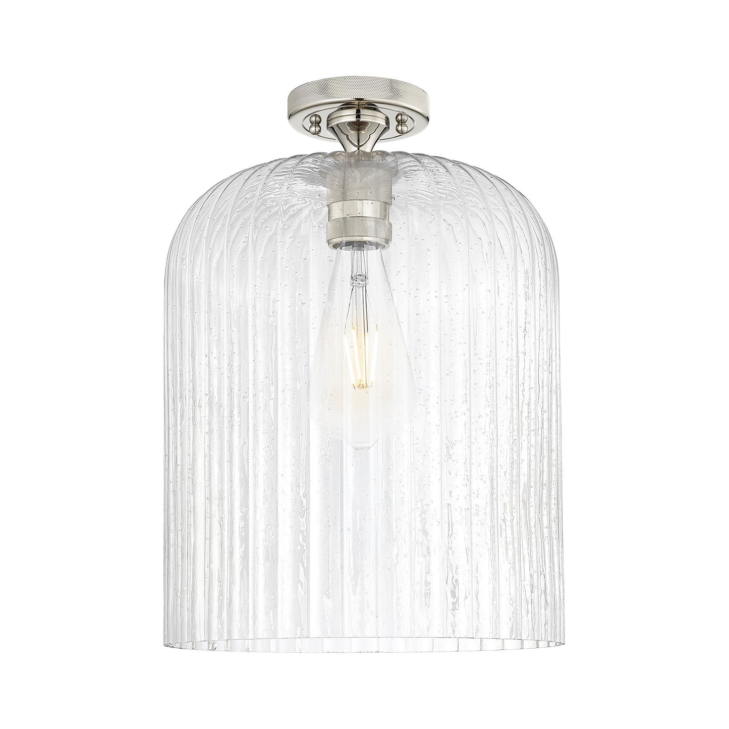 Innovations Crown Point 12in 1-Light Flush Mount | Industrial Polished Nickel and Seedy Glass | Bathroom & Hallway | Model 434-1F-PN-G559-12SDY