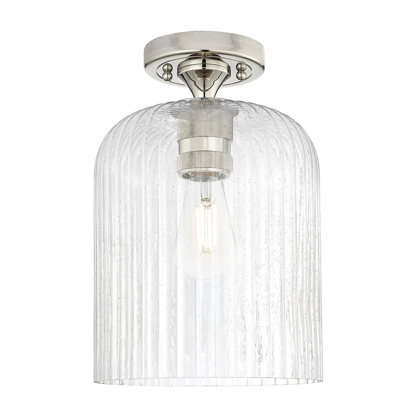 Innovations Crown Point 8in 1-Light Flush Mount | Industrial Polished Nickel and Seedy Glass | Hallway & Bathroom | Model 434-1F-PN-G559-8SDY