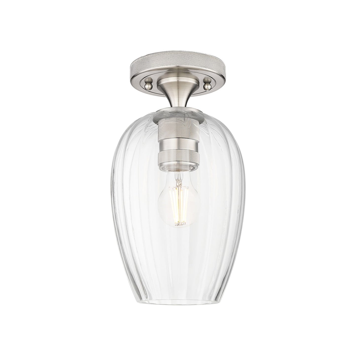 Innovations Preston Flute 6in 1-Light Flush Mount | Industrial Satin Nickel and Clear Glass | Hallway & Bedroom | Model 434-1F-SN-G457-6CL