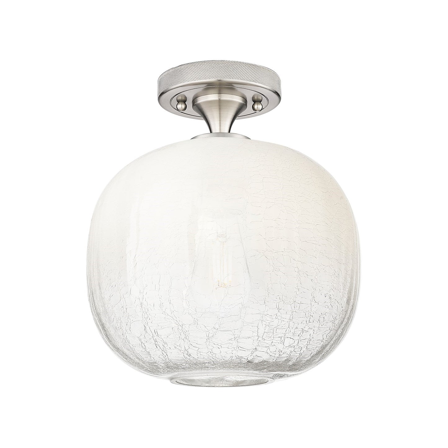 Innovations Brookhaven Sphere 10in 1-Light Flush Mount | Industrial Satin Nickel and Opal Glass | Hallway & Bedroom | Model 434-1F-SN-G481-10OP