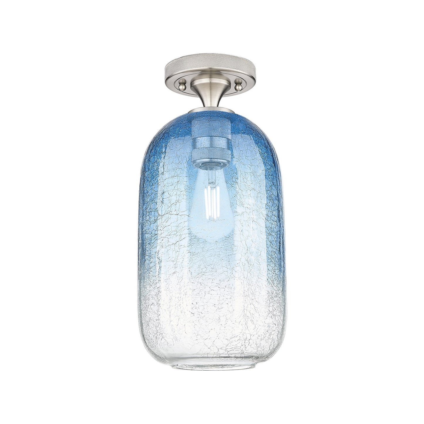 Innovations Brookhaven Cloche 7in 1-Light Flush Mount | Industrial Satin Nickel and Sapphire Blue Glass | Hallway | Model 434-1F-SN-G482-7SB