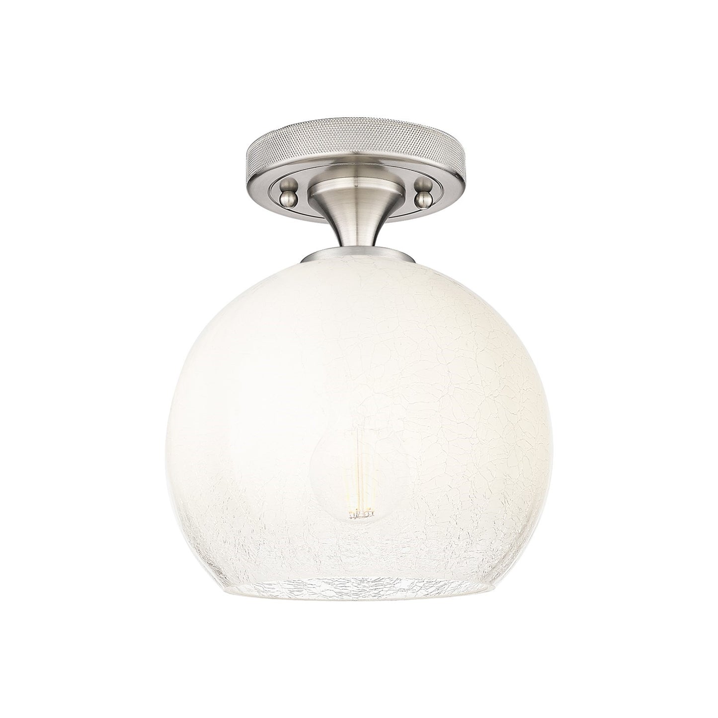 Innovations Brookhaven Globe 7.8in 1-Light Flush Mount | Industrial Satin Nickel and Opal Glass | Hallway & Bedroom | Model 434-1F-SN-G483-8OP