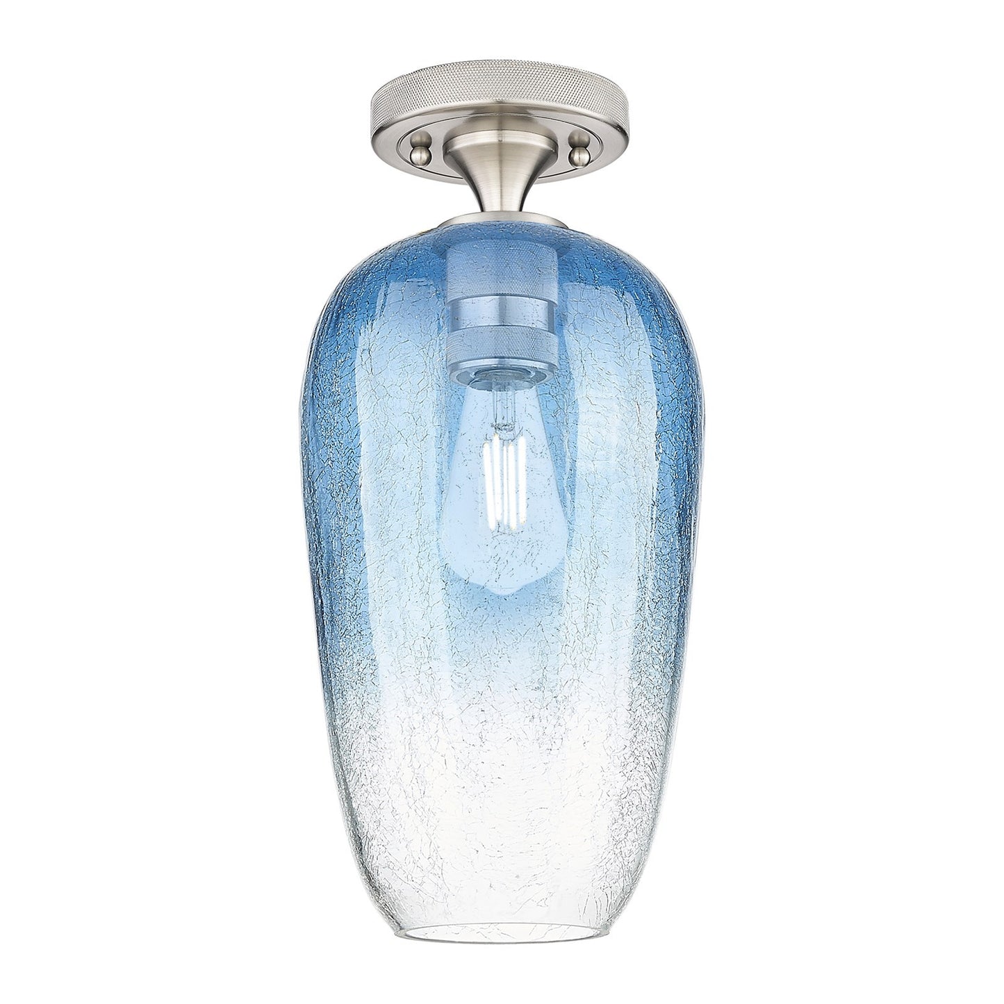 Innovations Brookhaven Flute 7in 1-Light Flush Mount | Industrial Satin Nickel and Sapphire Blue Glass | Hallway & Bedroom | Model 434-1F-SN-G484-7SB