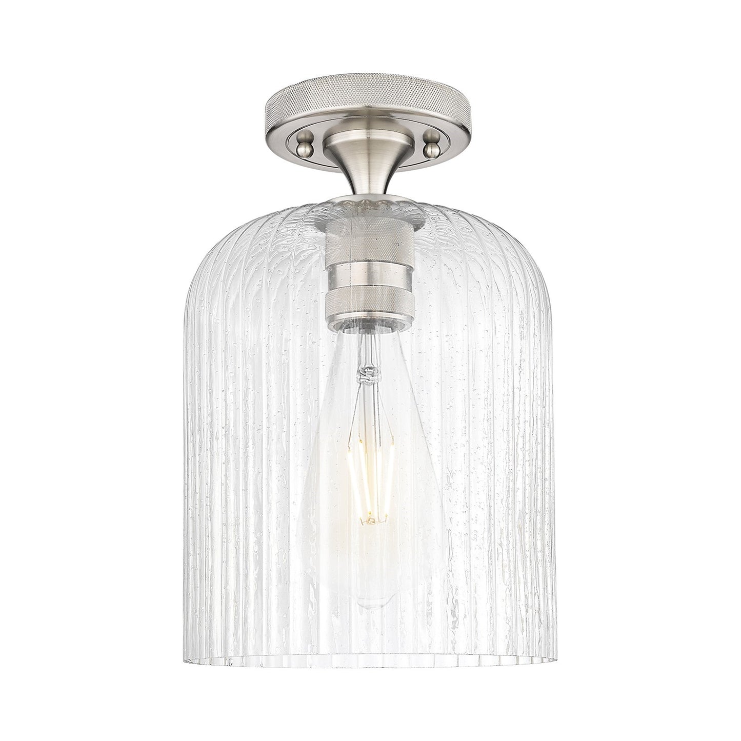 Innovations Crown Point 8in 1-Light Flush Mount | Industrial Satin Nickel and Seedy Glass | Hallway & Bathroom | Model 434-1F-SN-G559-8SDY