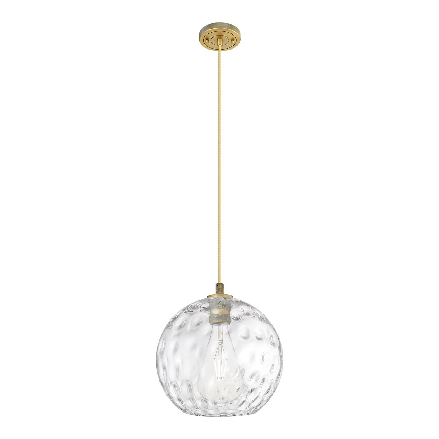 Innovations Athens Water Glass 12in 1-Light Pendant | Industrial Brushed Brass and Clear Glass | Kitchen Island & Dining | Model 434-1P-BB-G1215-12