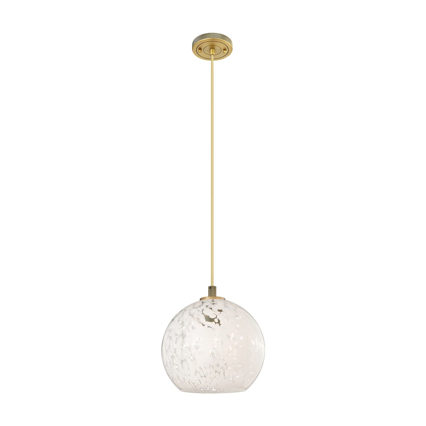 Innovations White Mouchette 10in 1-Light Pendant | Industrial Brushed Brass and White Glass | Kitchen Island & Dining | Model 434-1P-BB-G1216-10WM