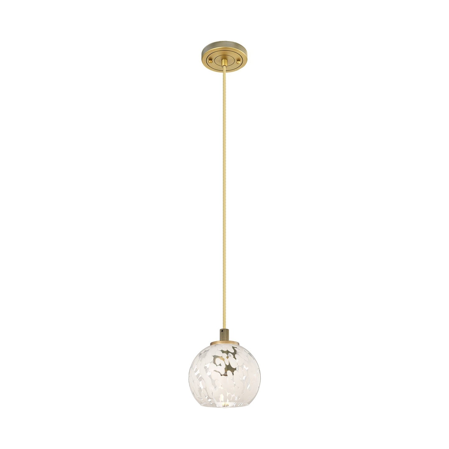 Innovations White Mouchette 6in 1-Light Pendant | Industrial Brushed Brass and White Glass | Kitchen Island & Dining Room | Model 434-1P-BB-G1216-6WM