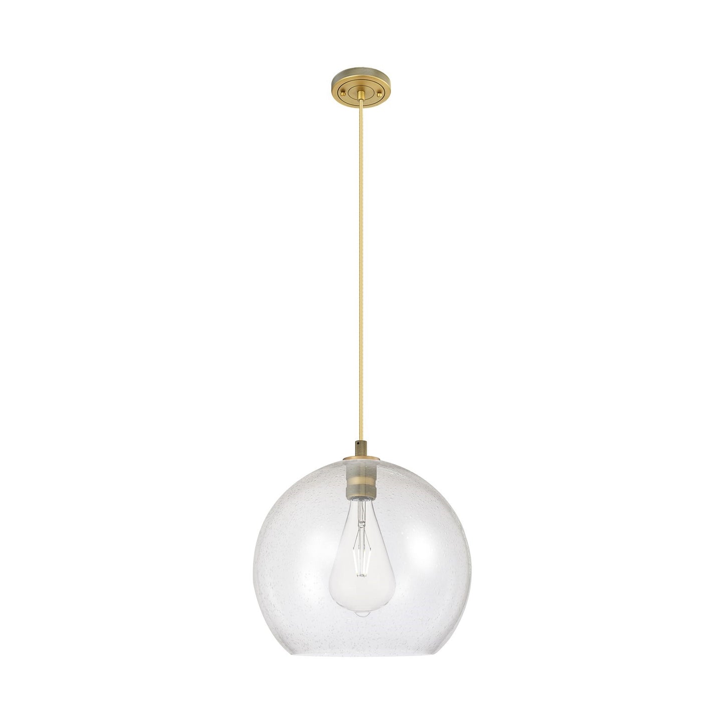 Innovations Astor 14in 1-Light Pendant | Industrial Brushed Brass and Seedy Glass | Kitchen Island & Dining Room | Model 434-1P-BB-G124-14