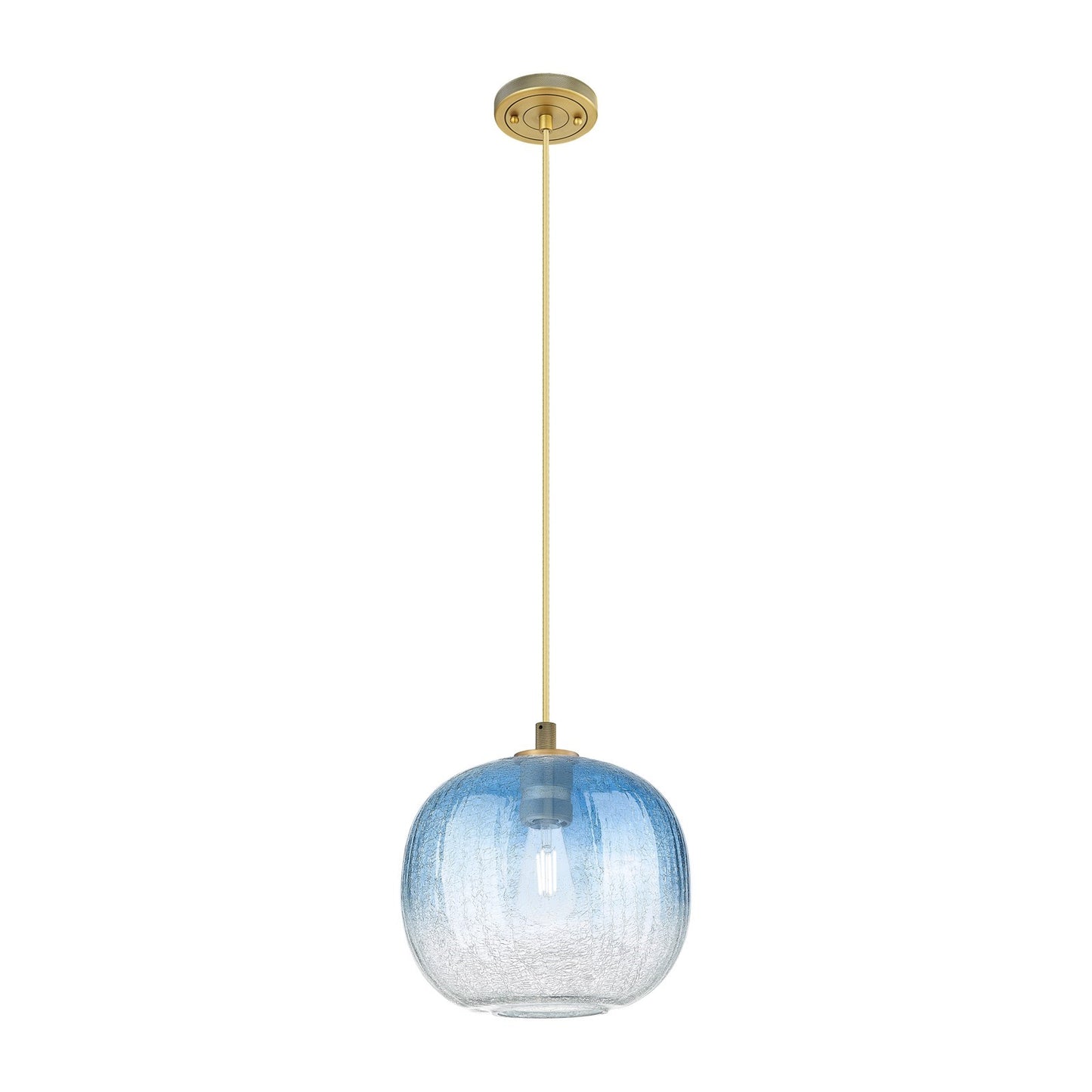 Innovations Brookhaven Sphere 10.5in 1-Light Pendant | Industrial Brushed Brass and Sapphire Blue Glass | Kitchen Island | Model 434-1P-BB-G481-10SB