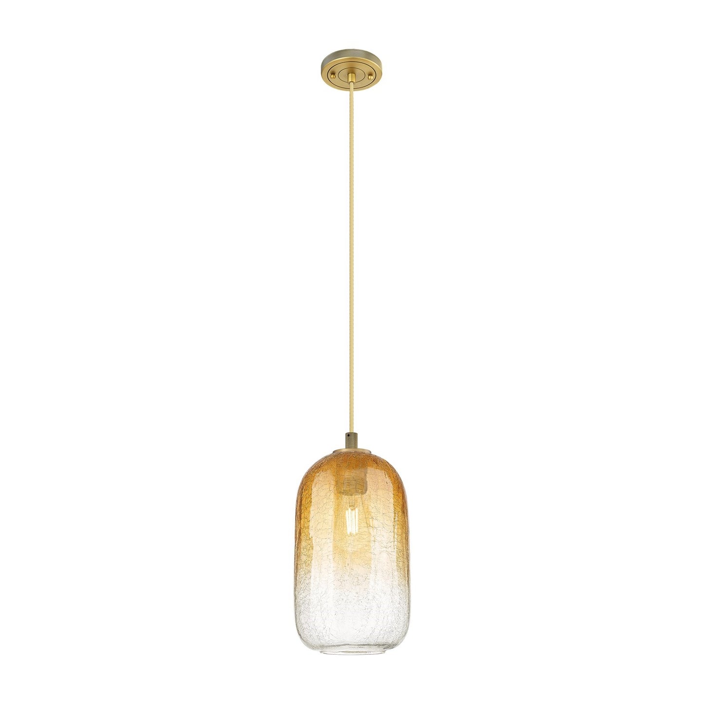 Innovations Brookhaven Cloche 7in 1-Light Pendant | Industrial Brushed Brass and Amber Glass | Kitchen Island & Dining | Model 434-1P-BB-G482-7AM