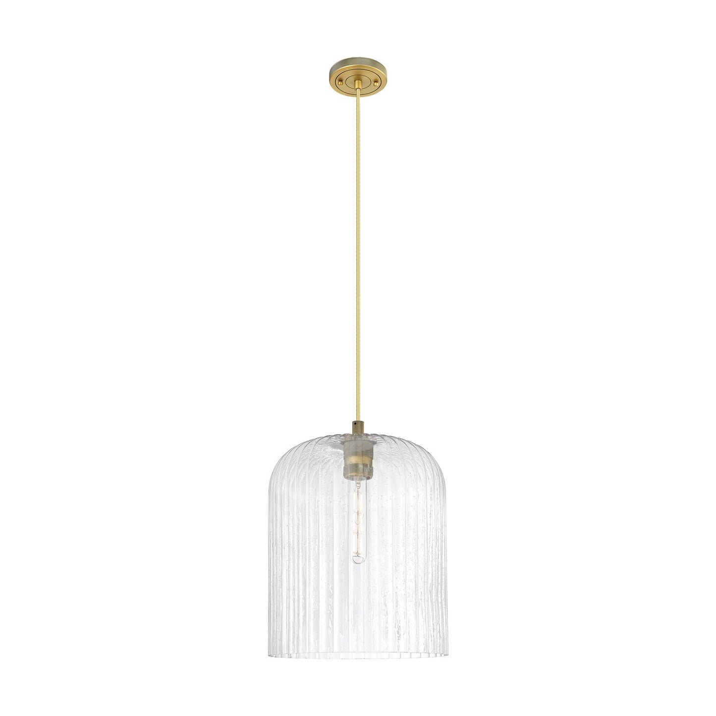 Innovations Crown Point 12in 1-Light Pendant | Industrial Brushed Brass and Seedy Glass | Kitchen Island & Dining Room | Model 434-1P-BB-G559-12SDY