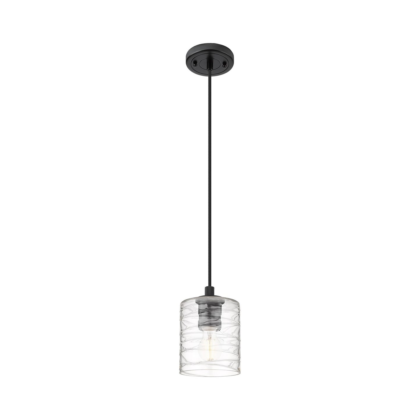 Innovations Cobbleskill 5in 1-Light Pendant | Industrial Matte Black and Deco Swirl Glass | Kitchen Island & Dining Room | Model 434-1P-BK-G1113