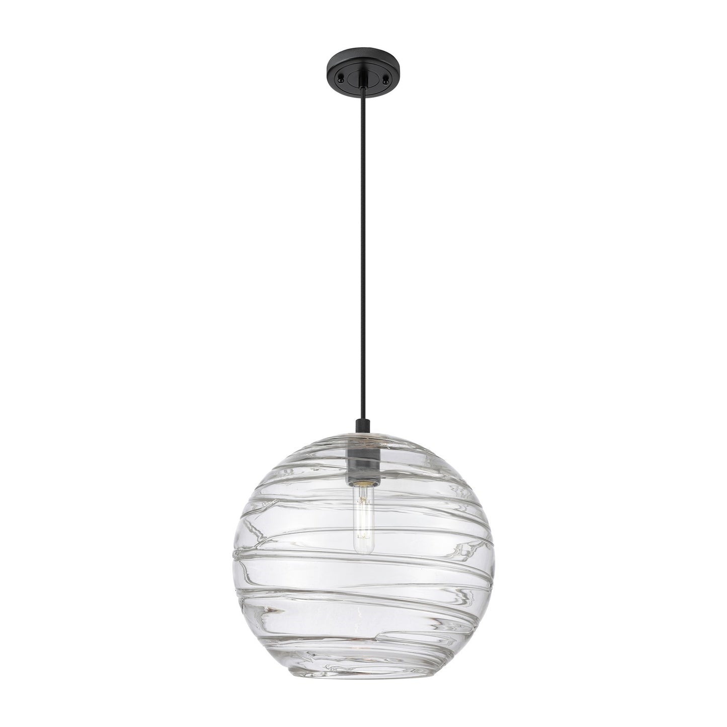 Innovations Crown Point 12in 1-Light Pendant | Industrial Matte Black and Clear Deco Swirl Glass | Kitchen Island | Model 434-1P-BK-G1213-12CL