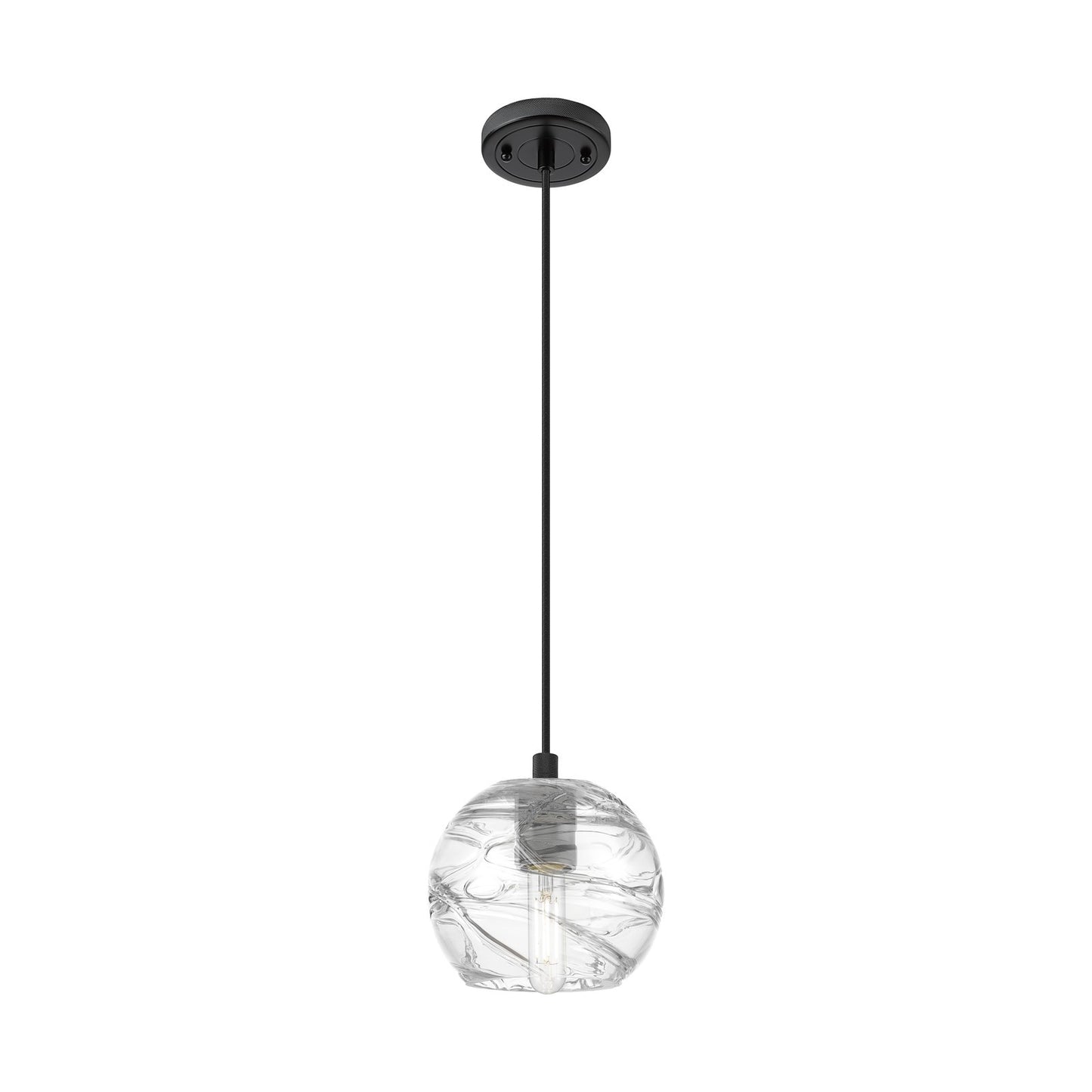 Innovations Crown Point 6in 1-Light Pendant | Industrial Matte Black and Clear Deco Swirl Glass | Kitchen Island & Dining | Model 434-1P-BK-G1213-6CL