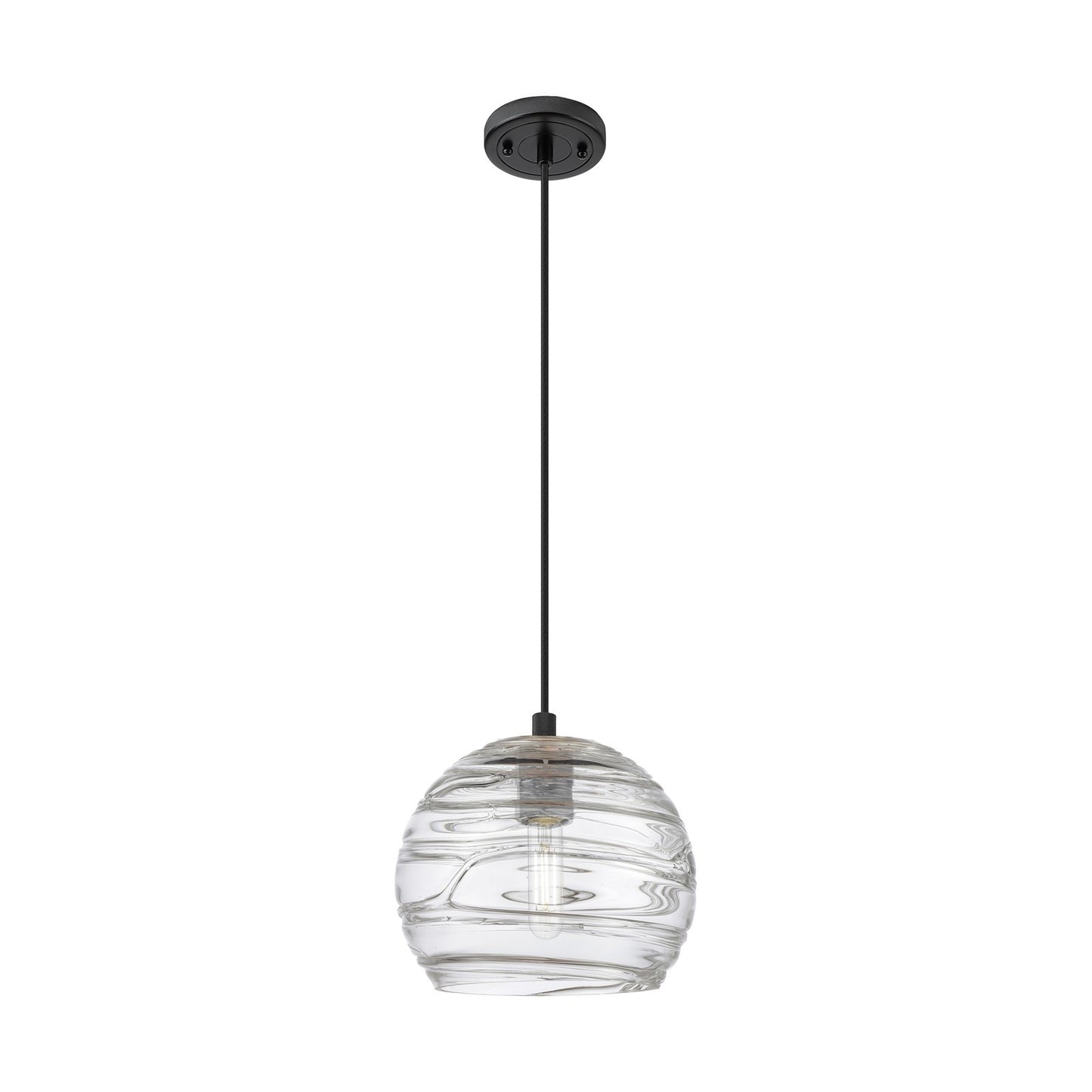 Innovations Crown Point 8in 1-Light Pendant | Industrial Matte Black and Clear Deco Swirl Glass | Kitchen Island & Dining | Model 434-1P-BK-G1213-8CL