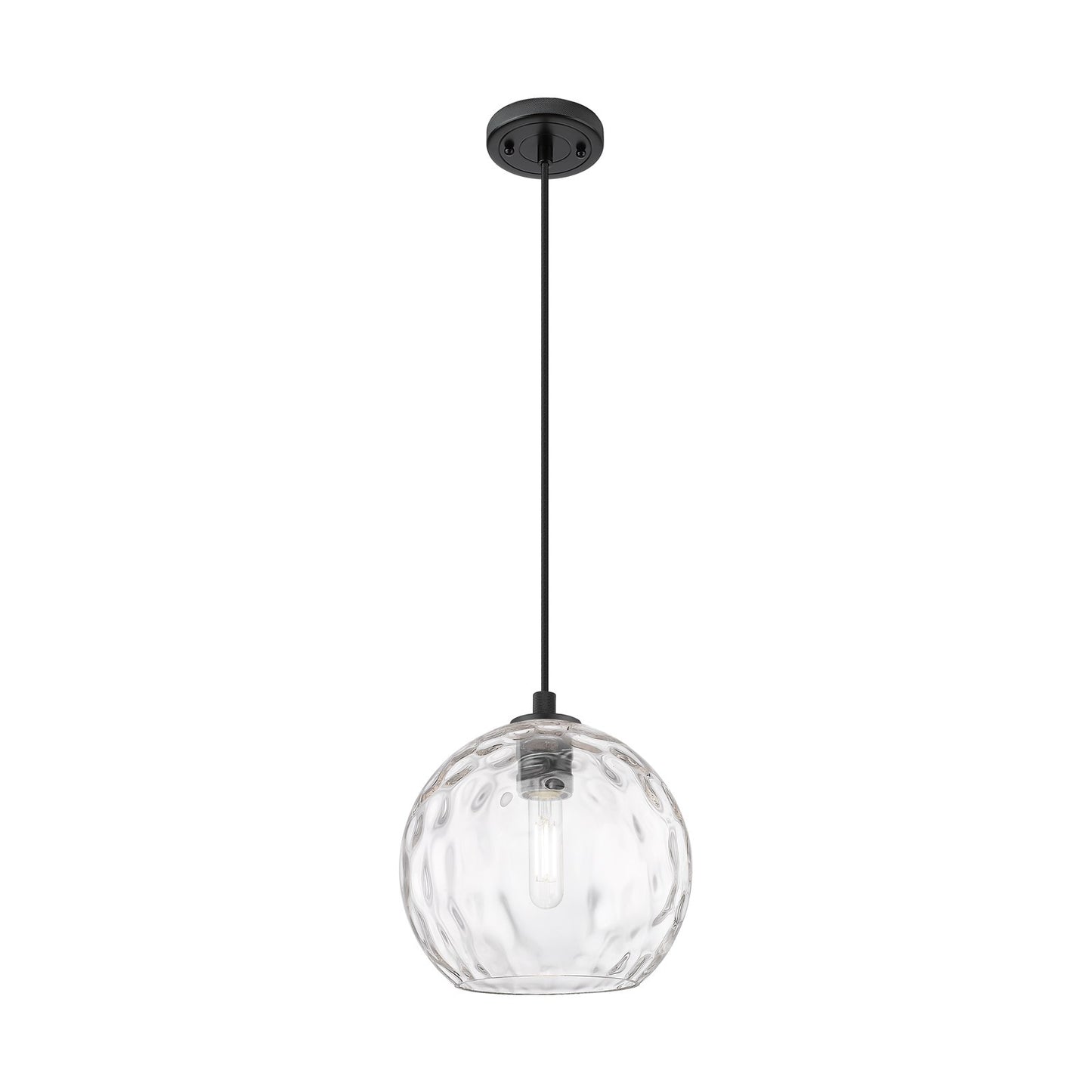 Innovations Athens Water Glass 10in 1-Light Pendant | Industrial Matte Black and Clear Glass | Kitchen Island & Dining | Model 434-1P-BK-G1215-10