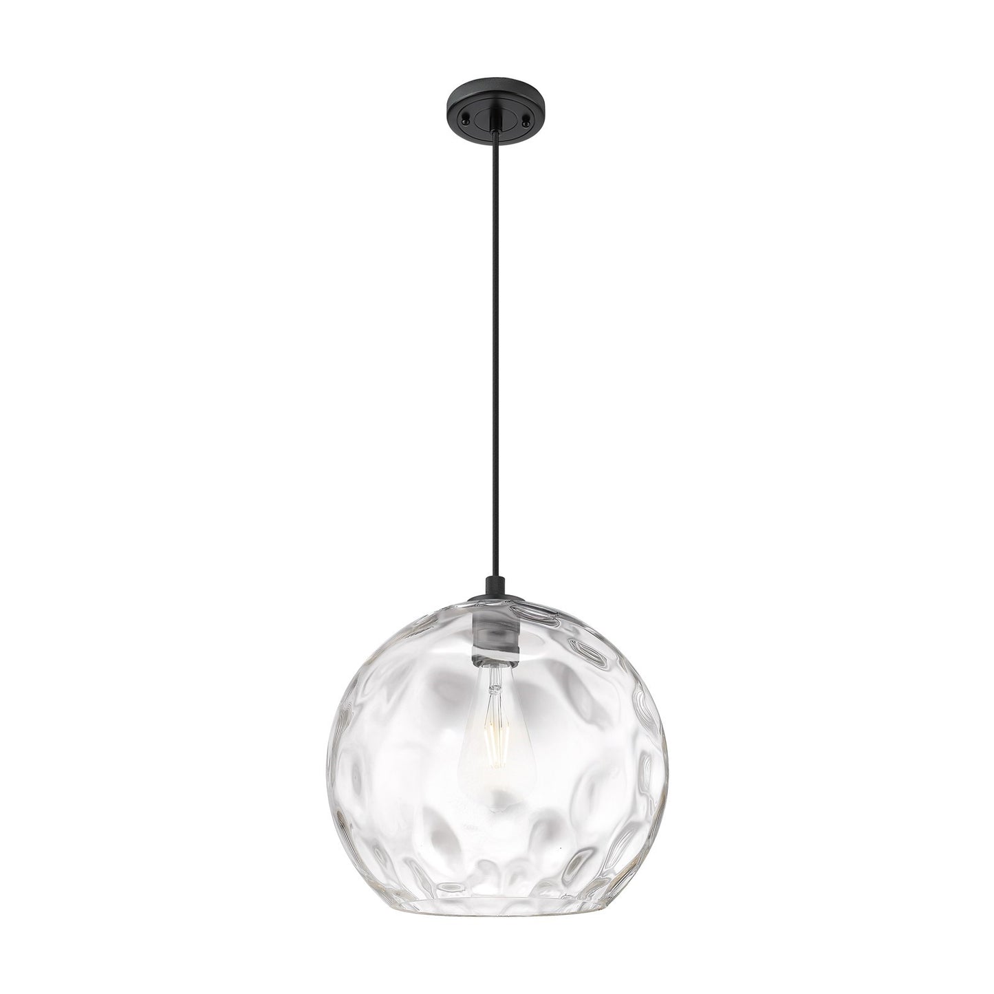 Innovations Athens Water Glass 13in 1-Light Pendant | Industrial Matte Black and Clear Glass | Kitchen Island & Dining | Model 434-1P-BK-G1215-14