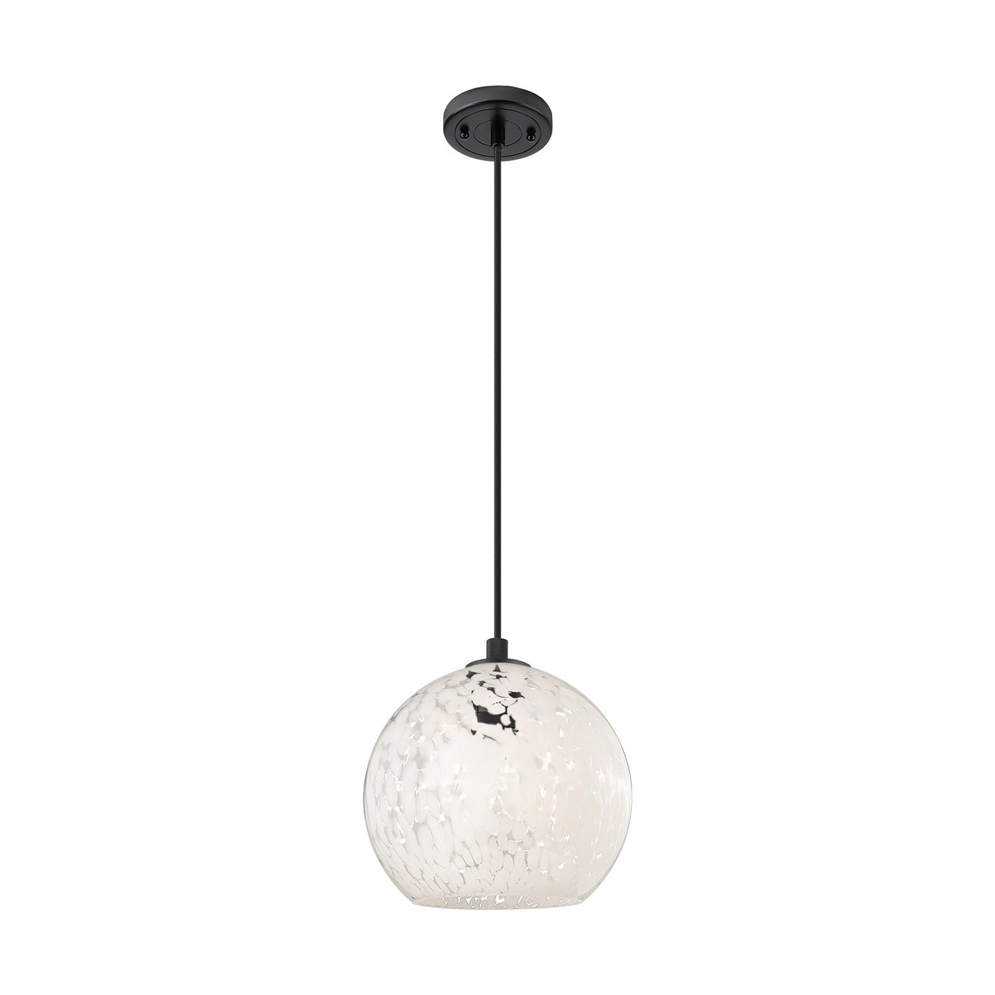 Innovations White Mouchette 10in 1-Light Pendant | Industrial Matte Black and White Glass | Kitchen Island & Dining Room | Model 434-1P-BK-G1216-10WM