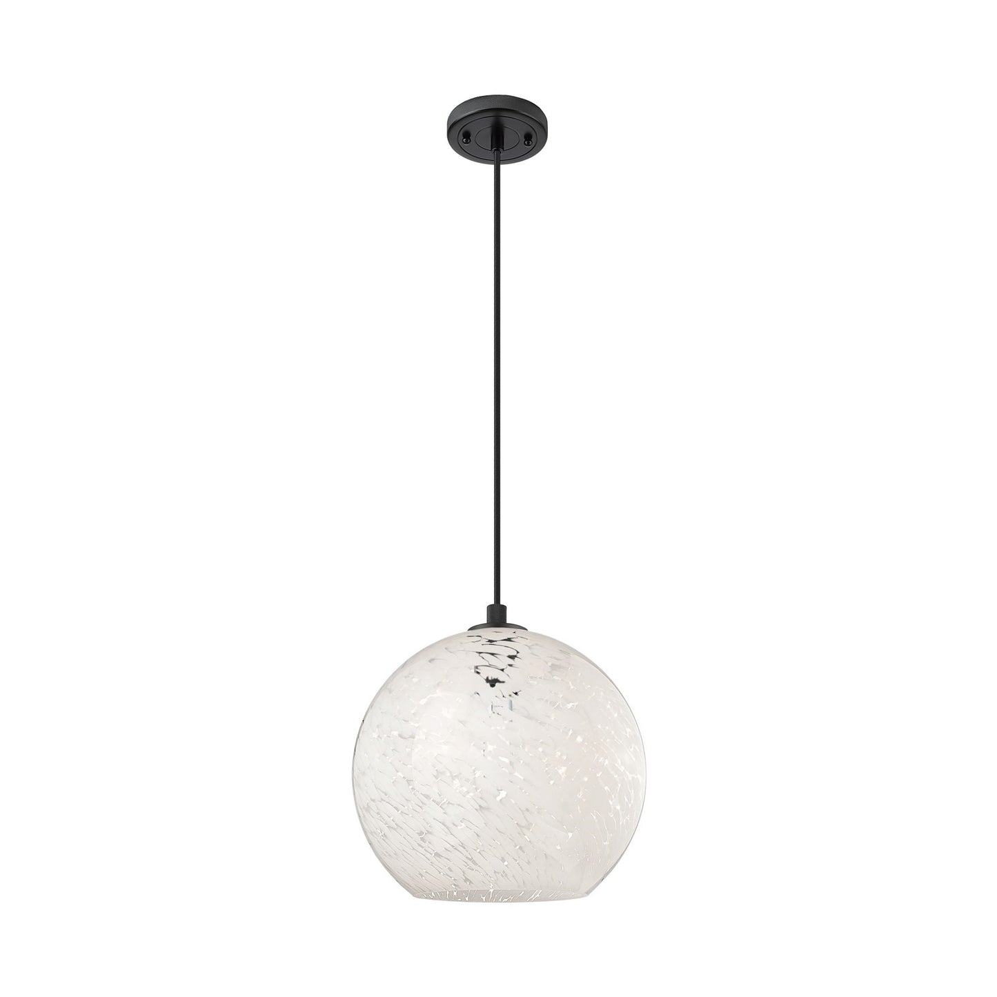 Innovations White Mouchette 12in 1-Light Pendant | Industrial Matte Black and White Glass | Kitchen Island & Dining Room | Model 434-1P-BK-G1216-12WM
