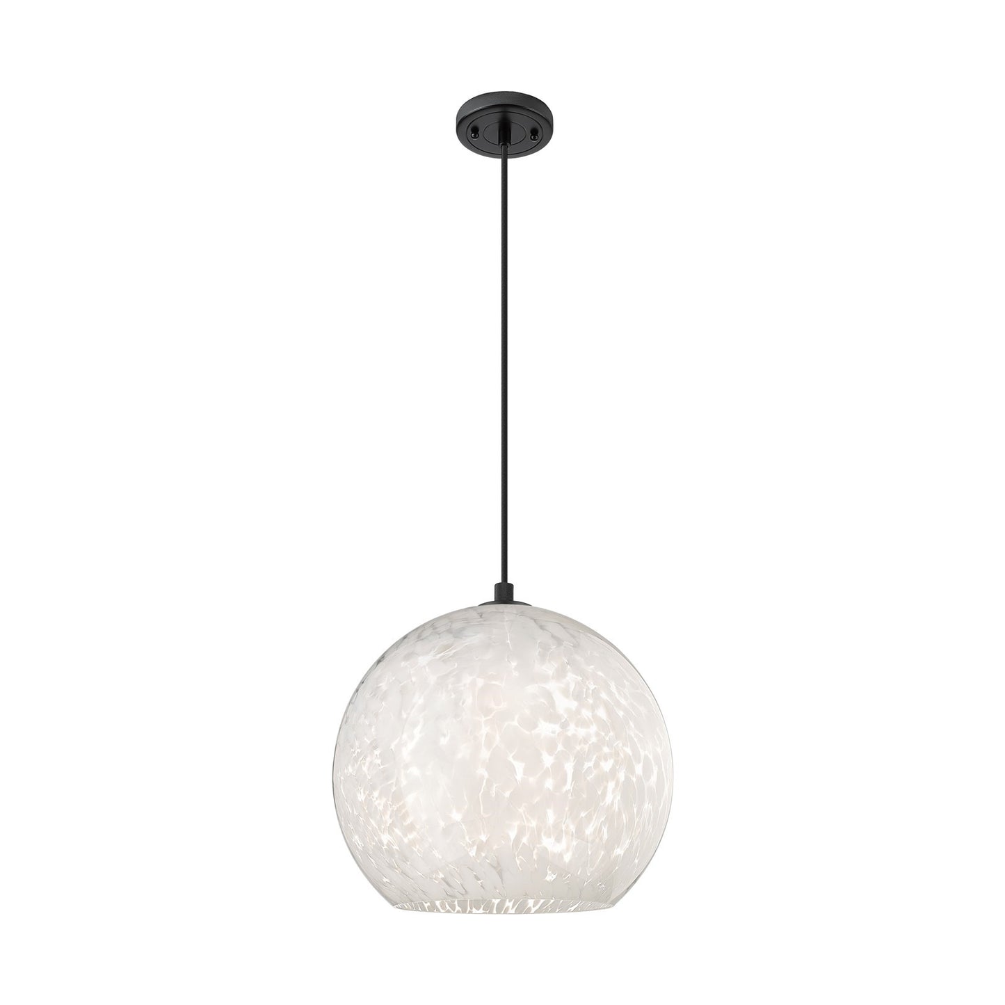 Innovations White Mouchette 14in 1-Light Pendant | Industrial Matte Black and White Glass | Kitchen Island & Dining Room | Model 434-1P-BK-G1216-14WM