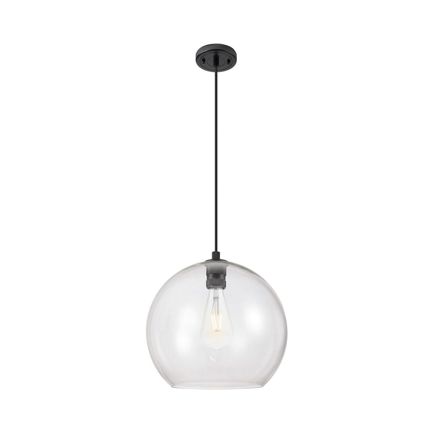 Innovations Astor 14in 1-Light Pendant | Industrial Matte Black and Clear Glass | Kitchen Island & Dining Room | Model 434-1P-BK-G122-14