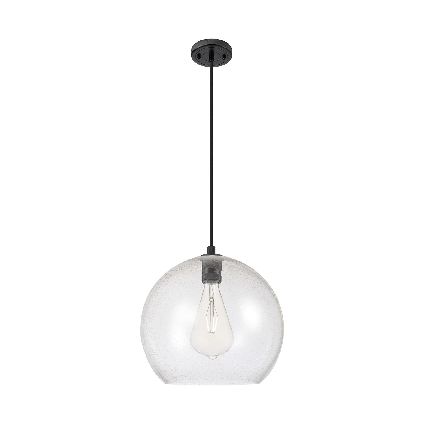 Innovations Astor 14in 1-Light Pendant | Industrial Matte Black and Seedy Glass | Kitchen Island & Dining Room | Model 434-1P-BK-G124-14