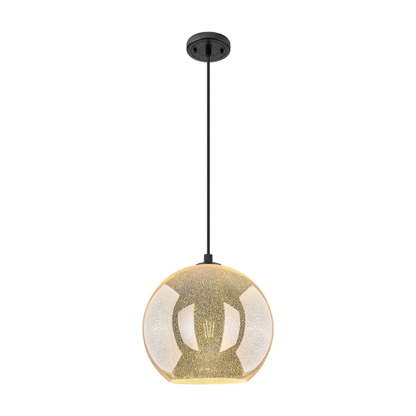 Innovations Athens 12in 1-Light Pendant | Industrial Matte Black and Mercury Glass | Kitchen Island & Dining Room | Model 434-1P-BK-G128-12