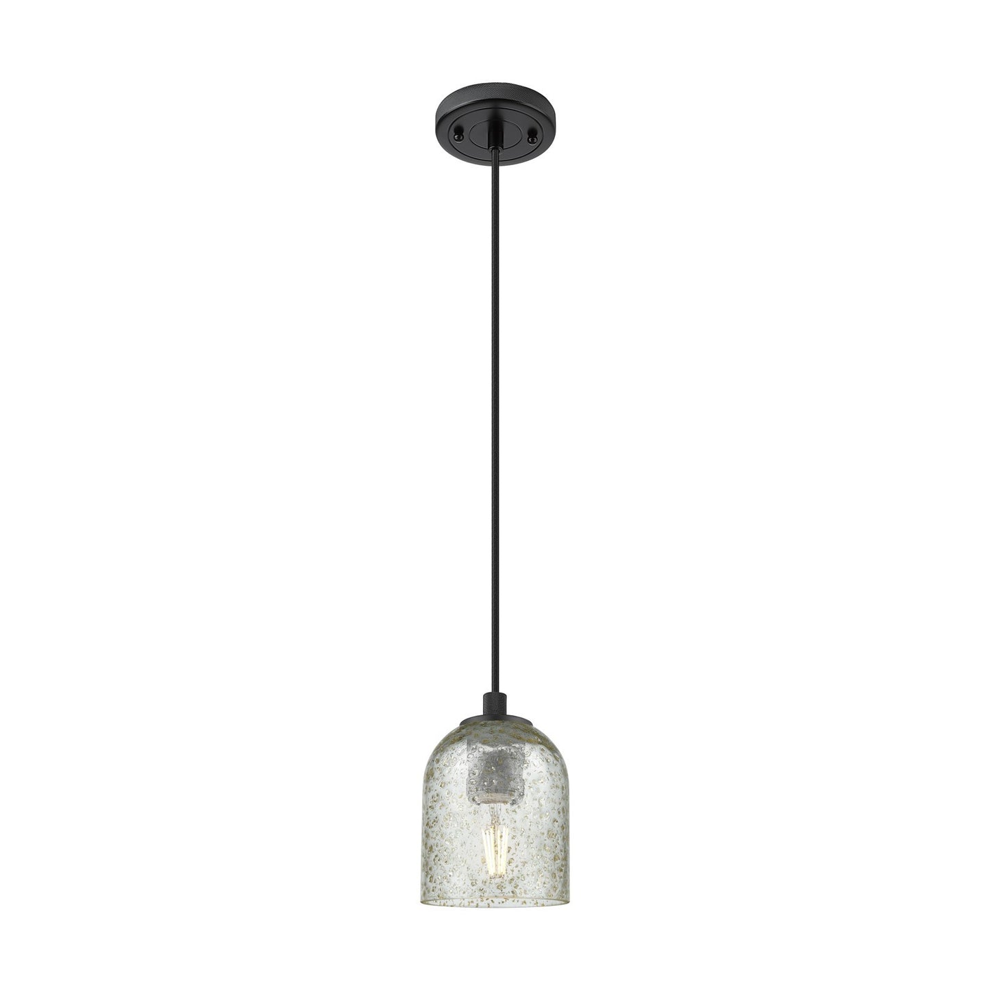 Innovations Caledonia 5in 1-Light Pendant | Industrial Matte Black and Mica Glass | Kitchen Island & Dining Room | Model 434-1P-BK-G259
