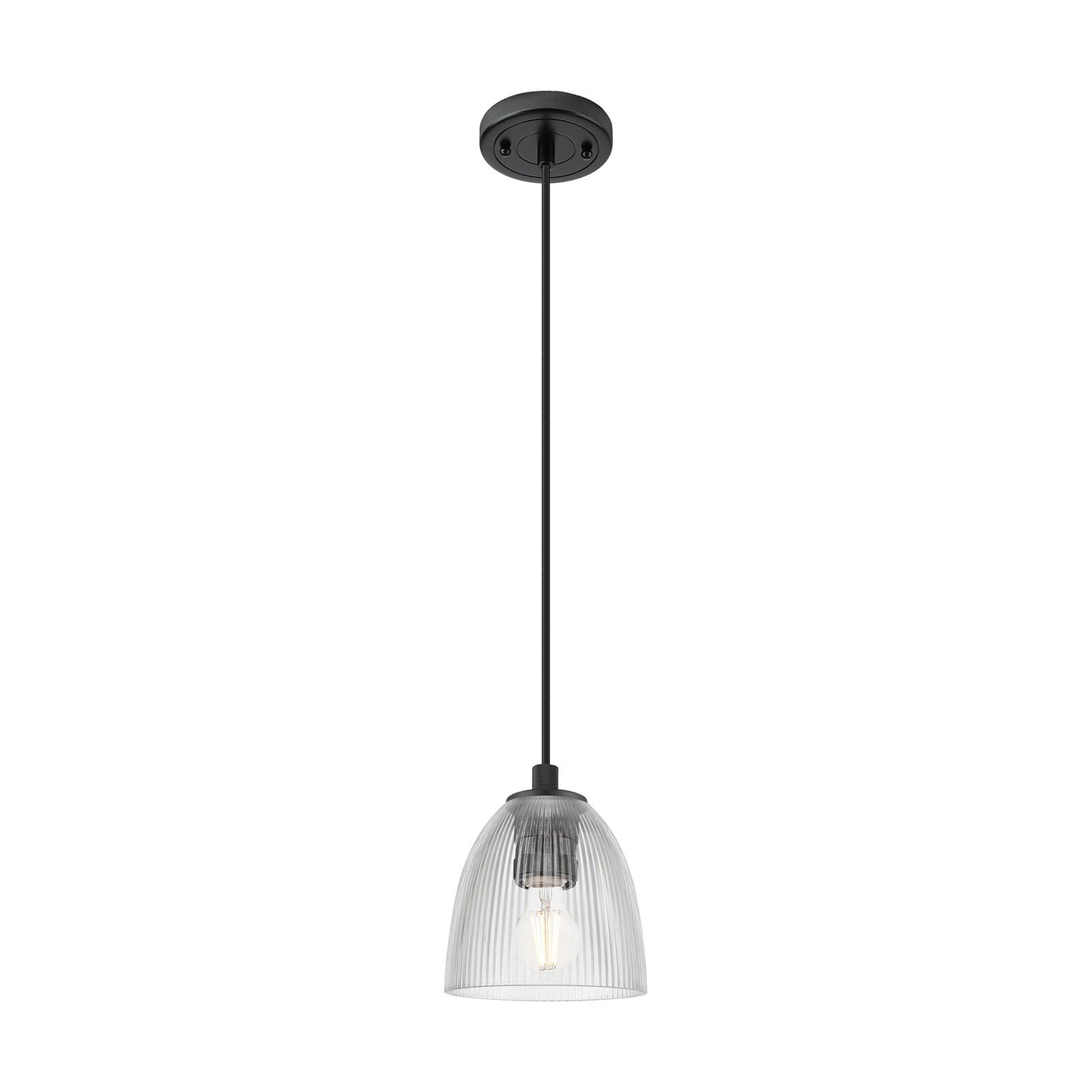 Innovations Castile 6in 1-Light Pendant | Industrial Matte Black and Clear Dome Glass | Kitchen Island & Dining Room | Model 434-1P-BK-G382